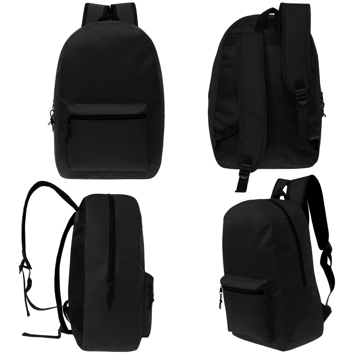 Wholesale 17" Basic Backpacks for Back to School in Black - Bulk Case of 24 ($4.50 / UNIT - ITEM: DWBP-5XX67BLK-X24)