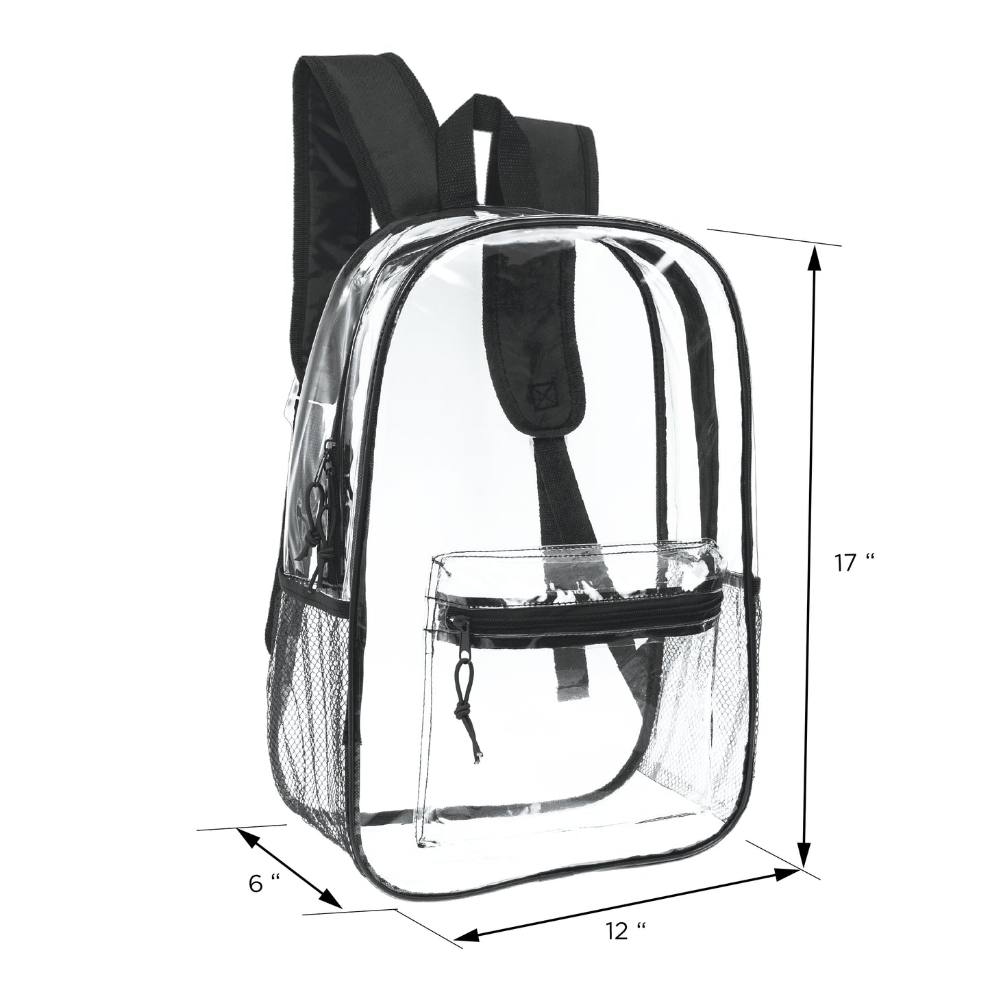 17" Wholesale Clear Backpacks with Black Trim - Bulk Case of 24 ($8.50 / UNIT - ITEM: DWBP-183-24)