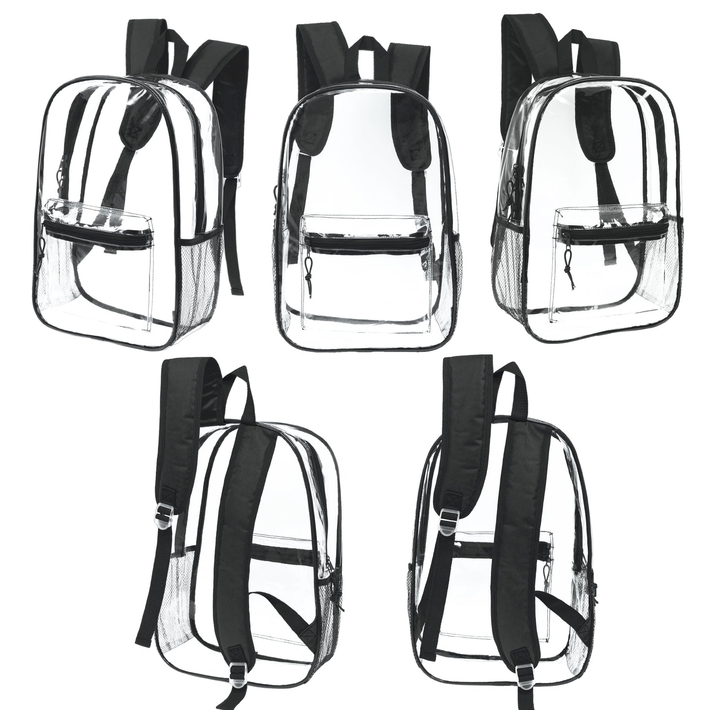 17" Wholesale Clear Backpacks with Black Trim - Bulk Case of 24 ($8.50 / UNIT - ITEM: DWBP-183-24)