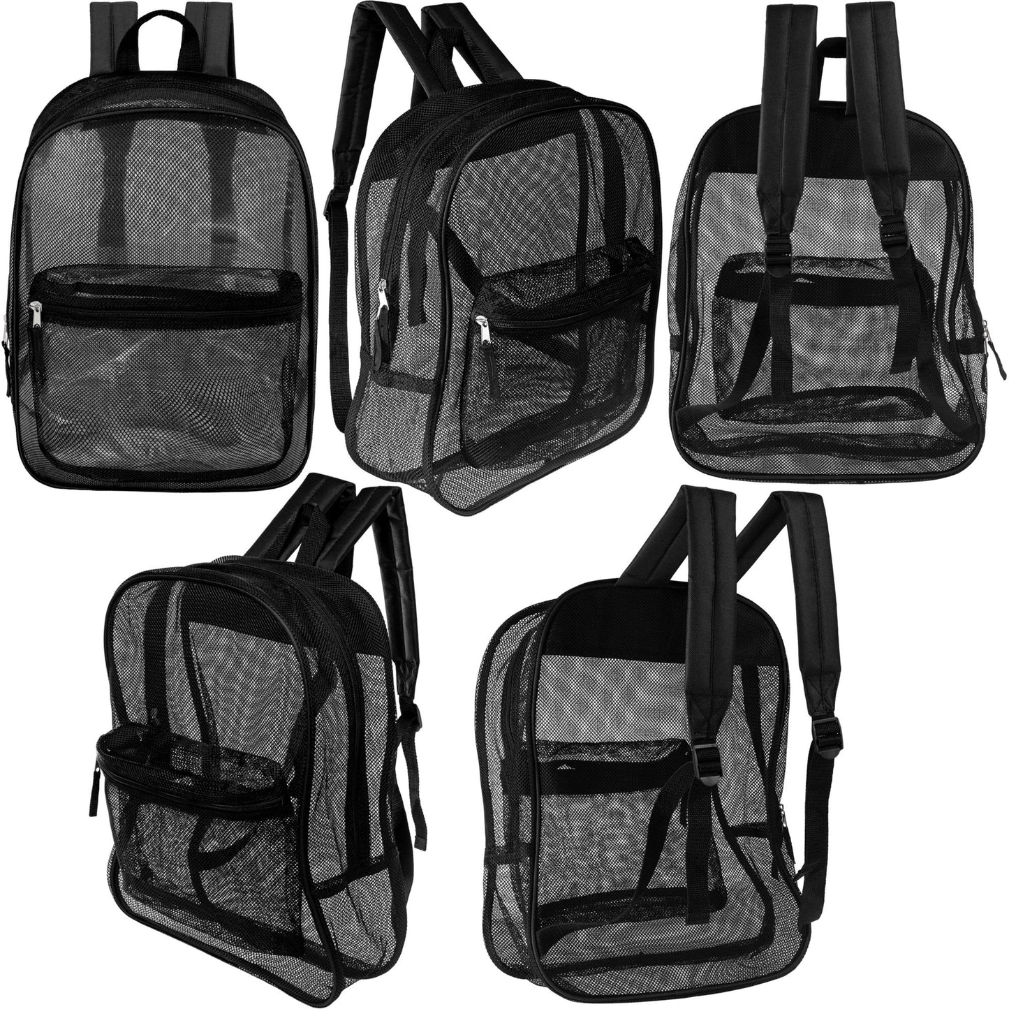 17" Wholesale Mesh Backpacks in Black - Bulk Case of 24 ($7.60 / UNIT - ITEM: DWBP-296-24)