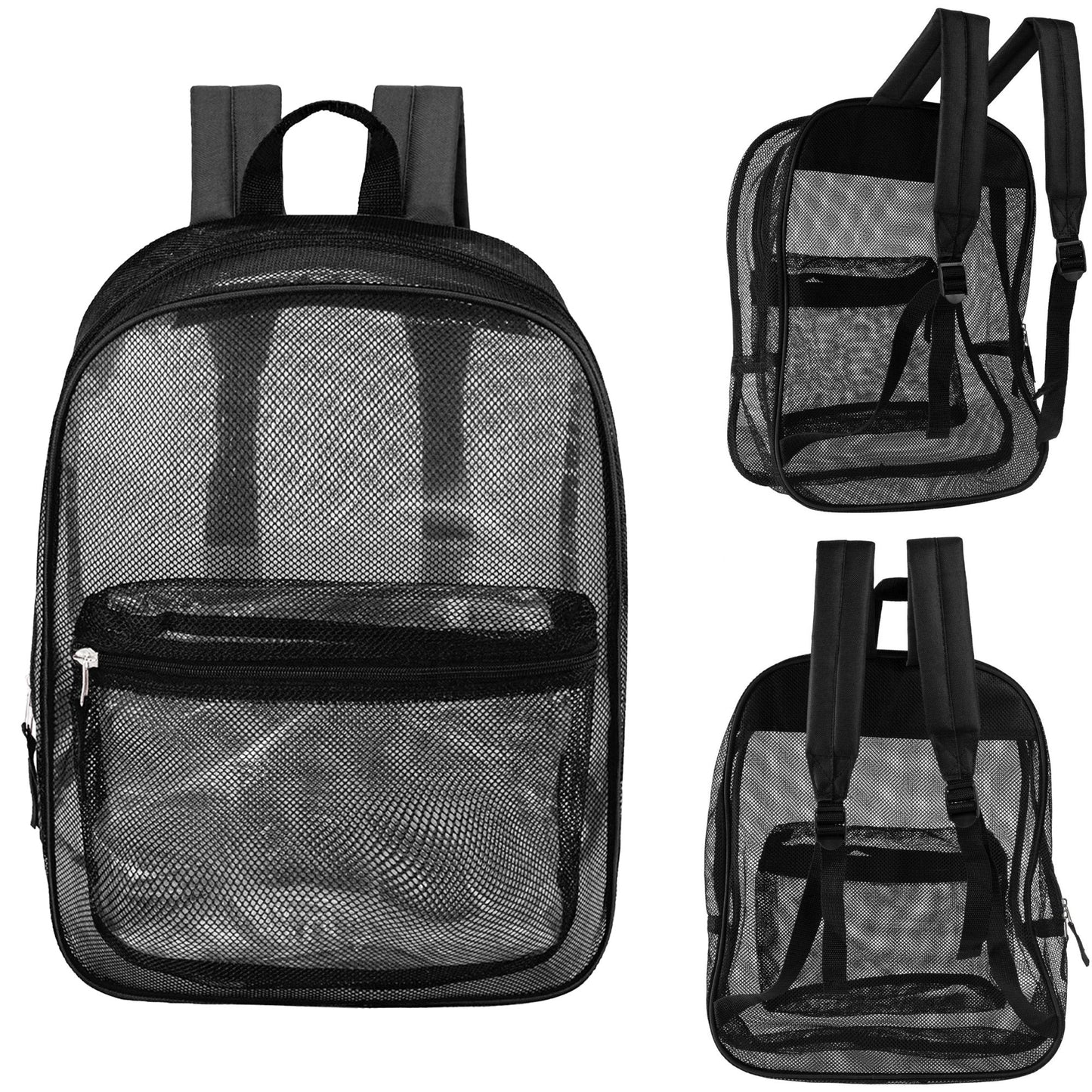 17" Wholesale Mesh Backpacks in Black - Bulk Case of 24 ($7.60 / UNIT - ITEM: DWBP-296-24)