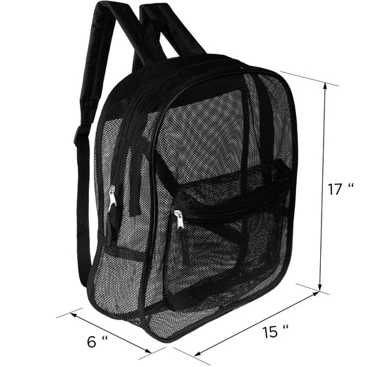 17" Wholesale Mesh Backpacks in Black - Bulk Case of 24 ($7.60 / UNIT - ITEM: DWBP-296-24)