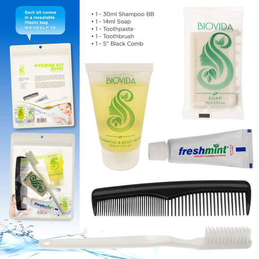 5 Piece Wholesale Hygiene Kits in Bulk Biovida Brand - Case of 96 ($1.30 / KIT - ITEM: DWHK-123-96)