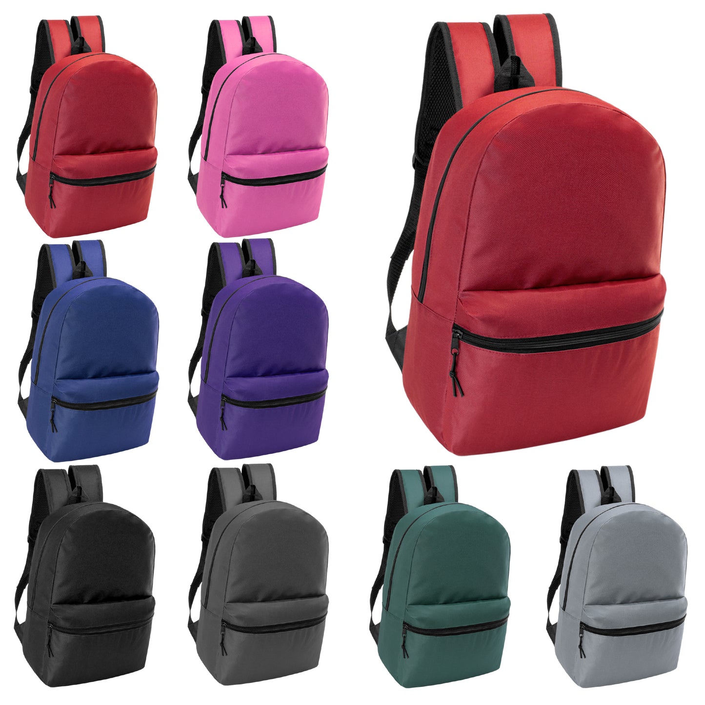 Wholesale 17" Backpacks in Bulk in 8 Assorted Colors - Bulk Case of 24 ($4.50 / UNIT - ITEM: DWBP-303-24)