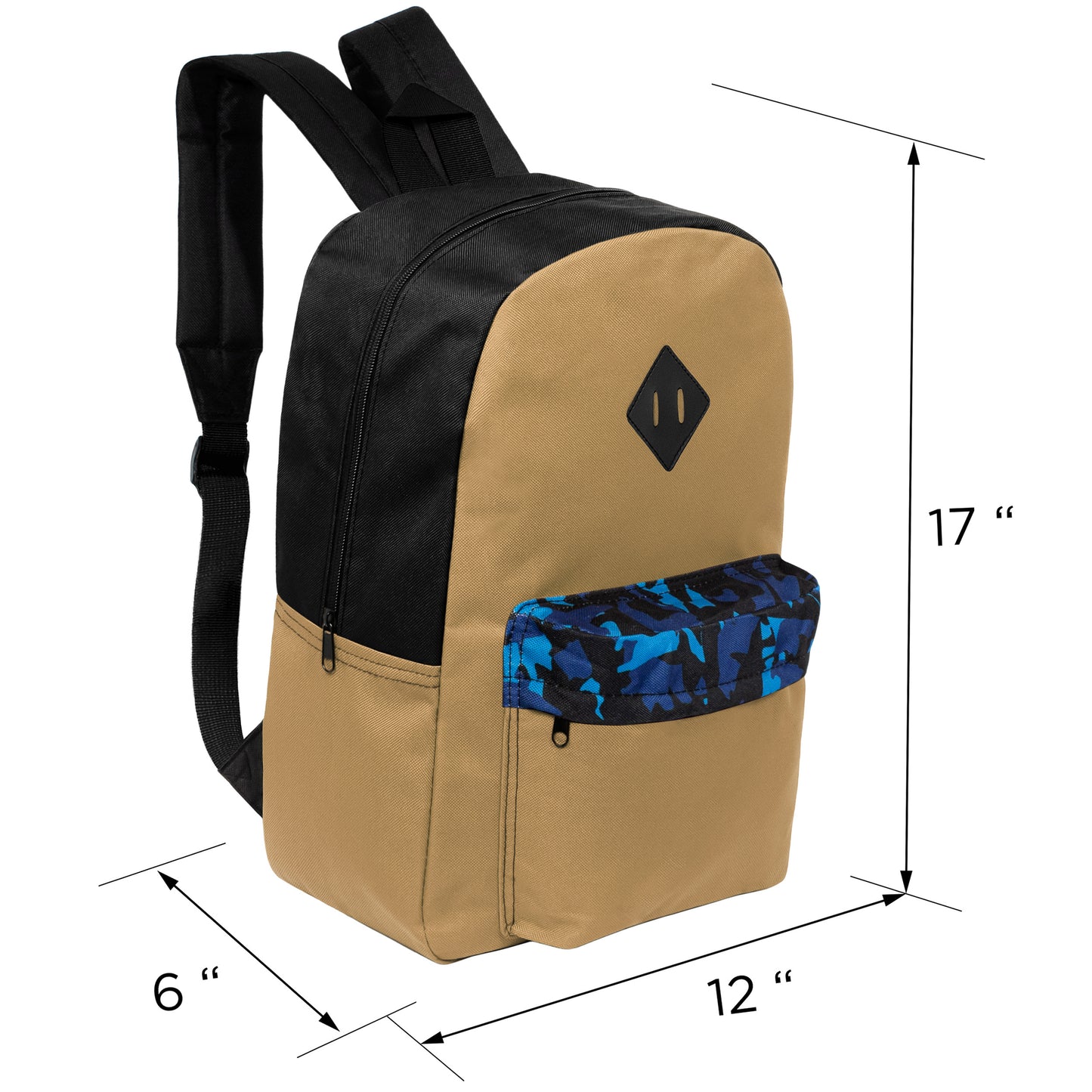 17" Padded Wholesale Backpacks in 8 Random Colors - Bulk Case of 24 ($5.50 / UNIT - ITEM: DWBP-344-24)