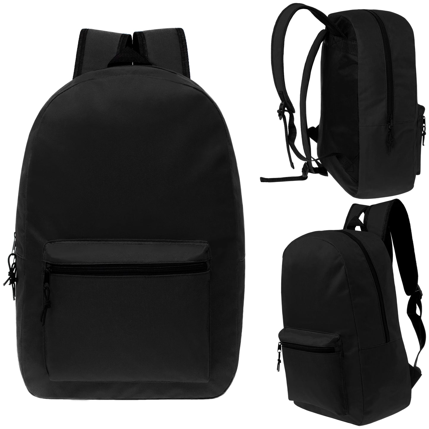 Wholesale 17" Basic Backpacks for Back to School in Black - Bulk Case of 24 ($4.50 / UNIT - ITEM: DWBP-5XX67BLK-X24)