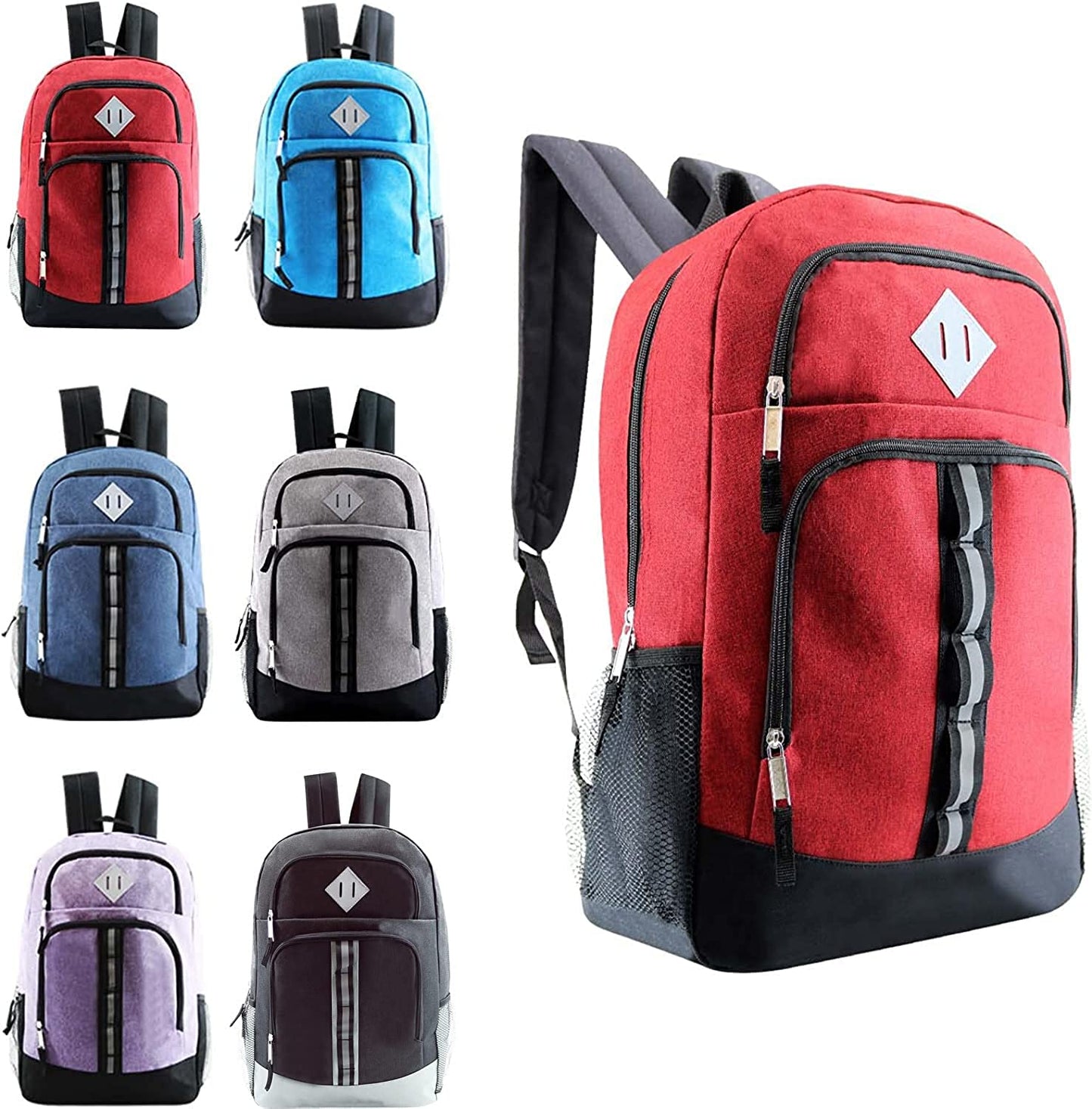 18" Wholesale Backpack with 3 Compartments in 6 Colors - Bulk Case of 24 ($10.50 / UNIT - ITEM: DWBP-205-24)