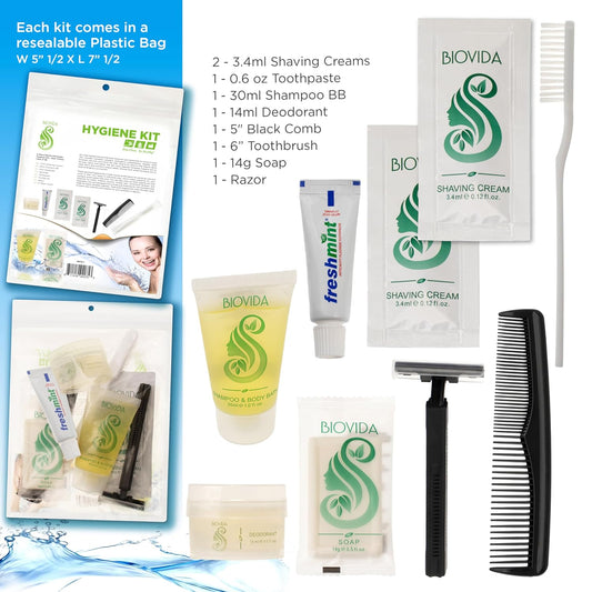 9 Piece Wholesale Hygiene Kits in Bulk Biovida Brand - Case of 96 ($2.50 / KIT - ITEM: DWHK-124-96)