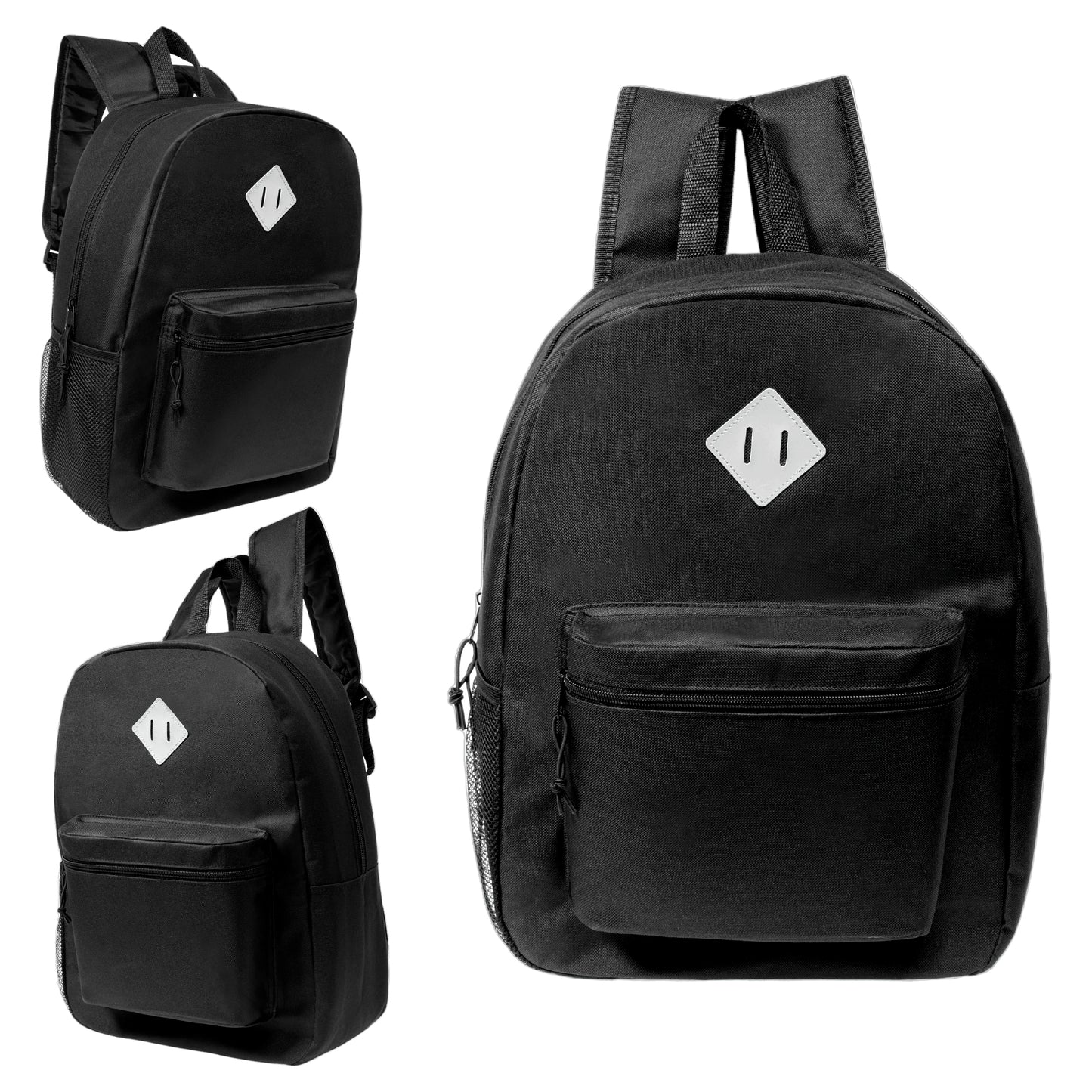 12 Black 17" Padded Back Wholesale Backpacks & 12 Bulk School Supply Kits | Choose Your Kit