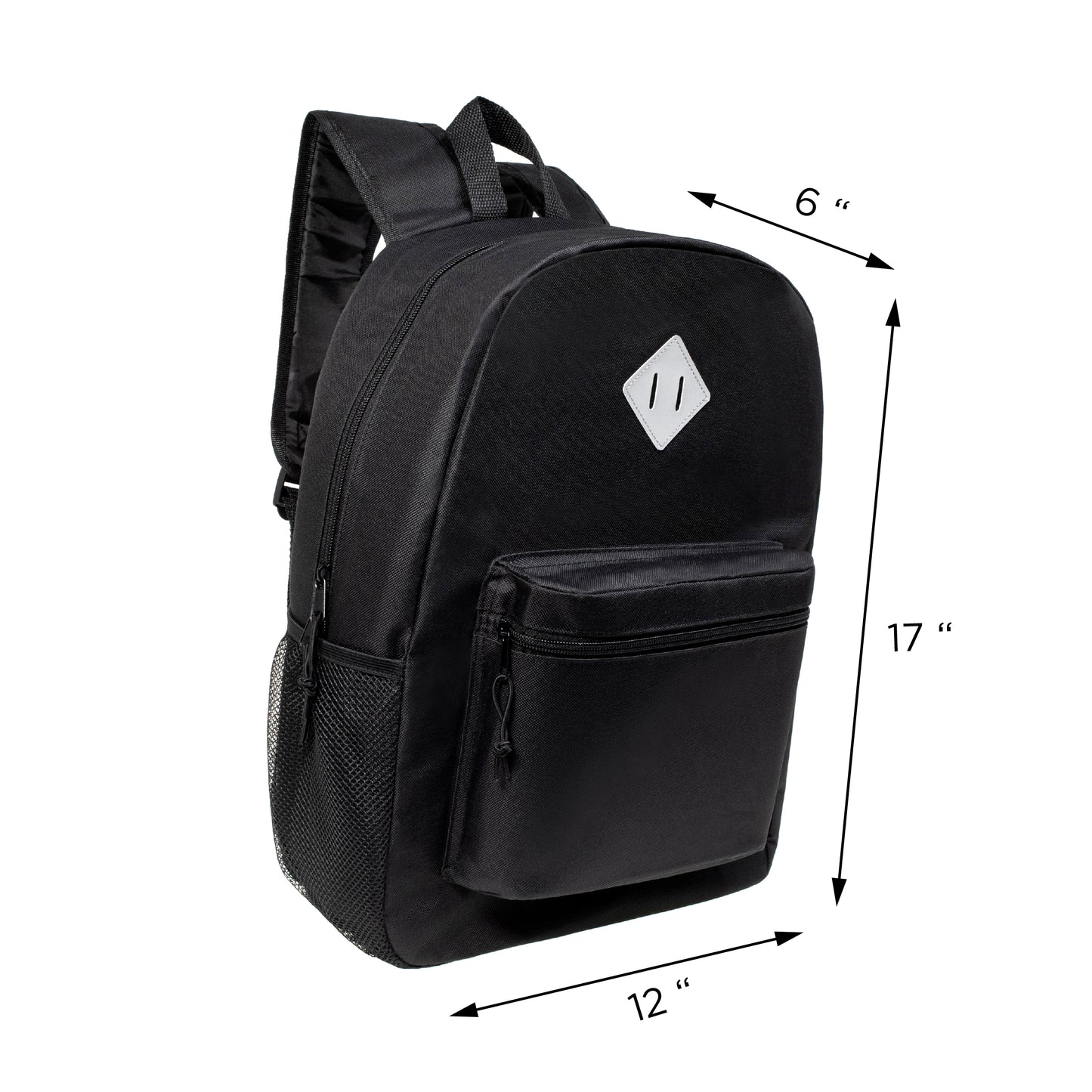 12 Black 17" Padded Back Wholesale Backpacks & 12 Bulk School Supply Kits | Choose Your Kit