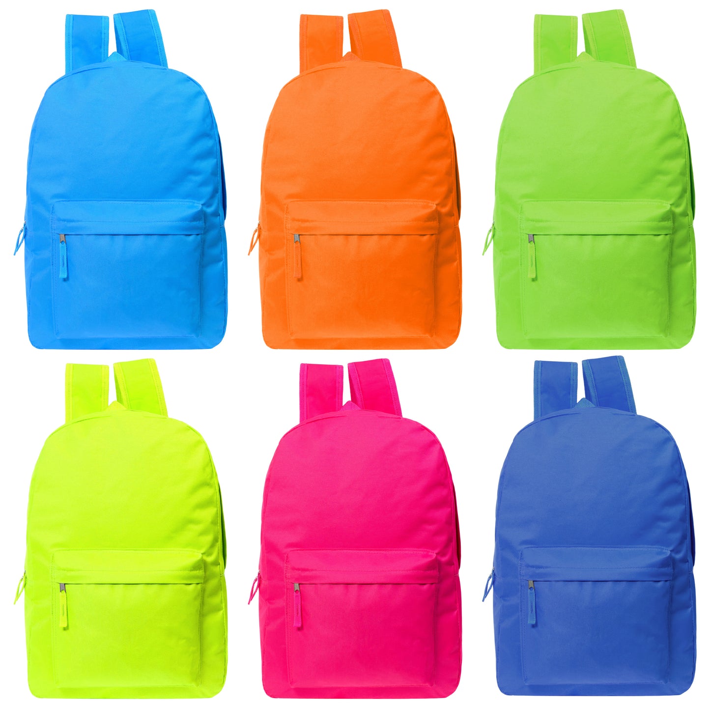 17" Bright Color Wholesale Backpacks in 6 Colors - Bulk Case of 24 ($7.25 / UNIT - ITEM: DWBP-254-24)
