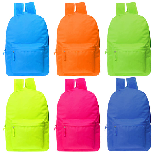 17" Bright Color Wholesale Backpacks in 6 Colors - Bulk Case of 24 ($7.25 / UNIT - ITEM: DWBP-254-24)
