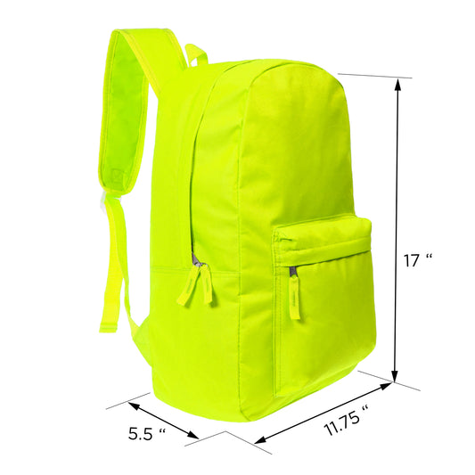 17" Bright Color Wholesale Backpacks in 6 Colors - Bulk Case of 24 ($7.25 / UNIT - ITEM: DWBP-254-24)