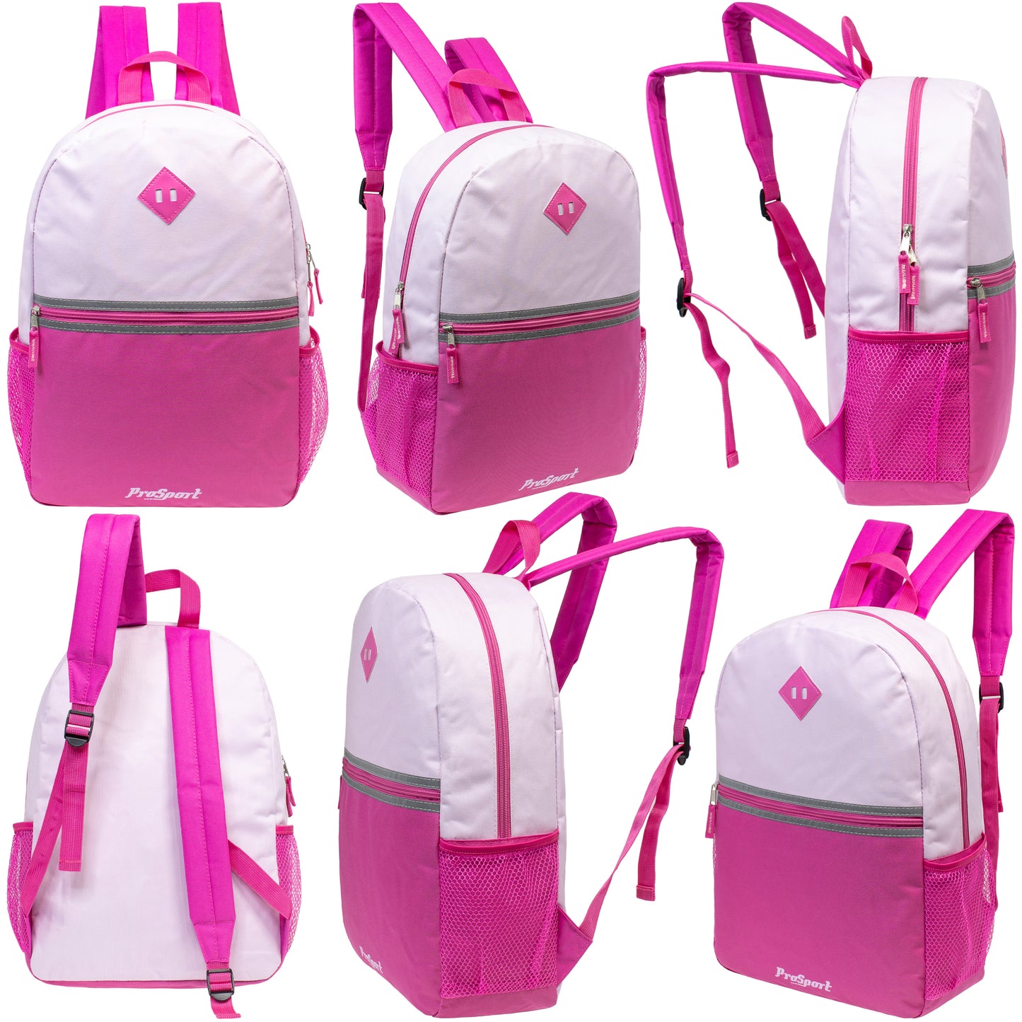 17" Diamond Patch Wholesale Backpacks in 4 Colors - Bulk Case of 24 ($6.20 / UNIT - ITEM: DWBP-319-24)