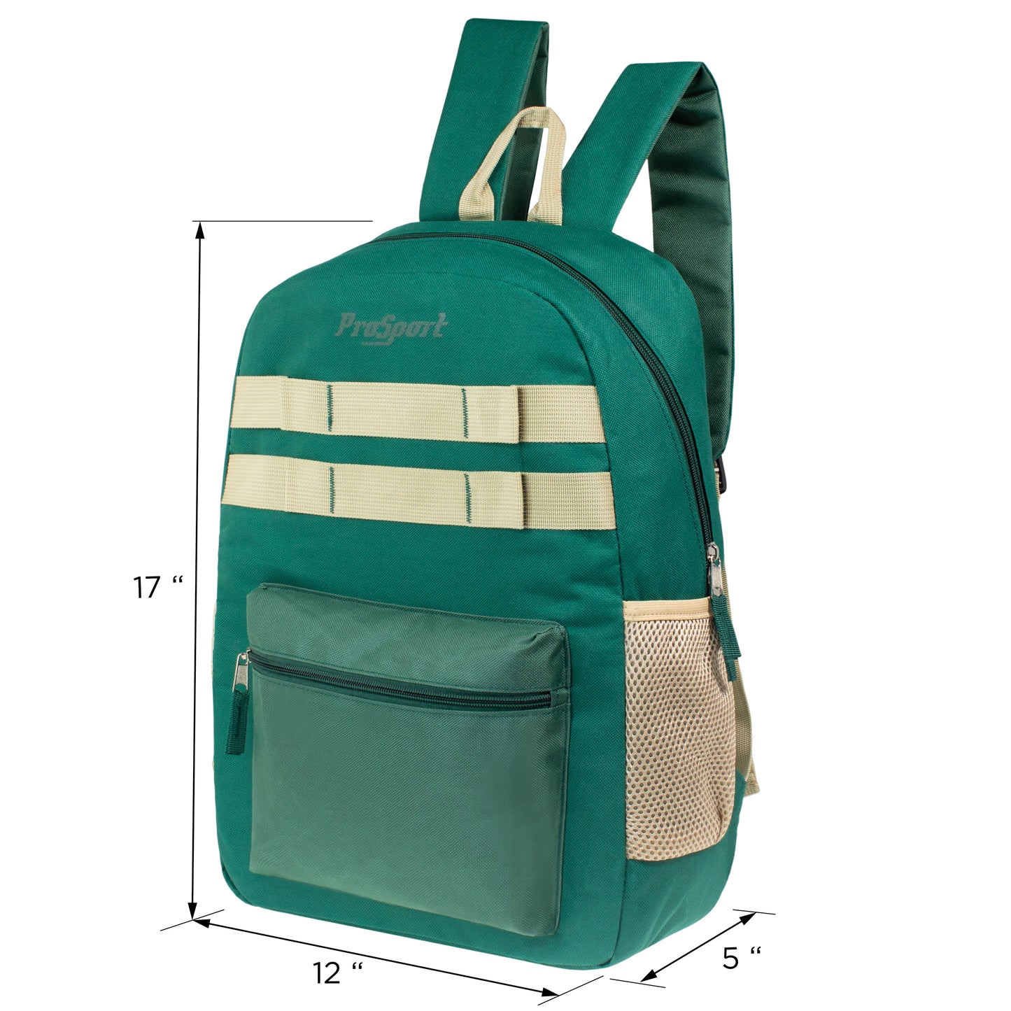 17" Multi Color Wholesale Backpacks with Mesh Side Pockets - Bulk Case of 24 ($8.80 / UNIT - ITEM: DWBP-322-24)