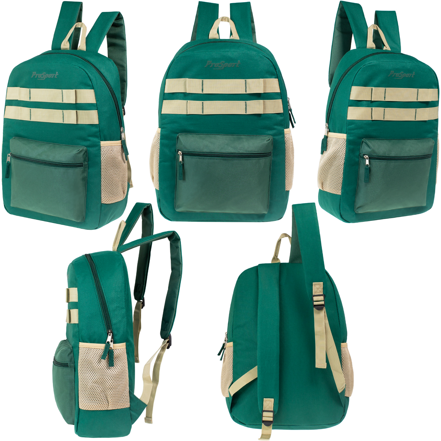 17" Multi Color Wholesale Backpacks with Mesh Side Pockets - Bulk Case of 24 ($8.80 / UNIT - ITEM: DWBP-322-24)