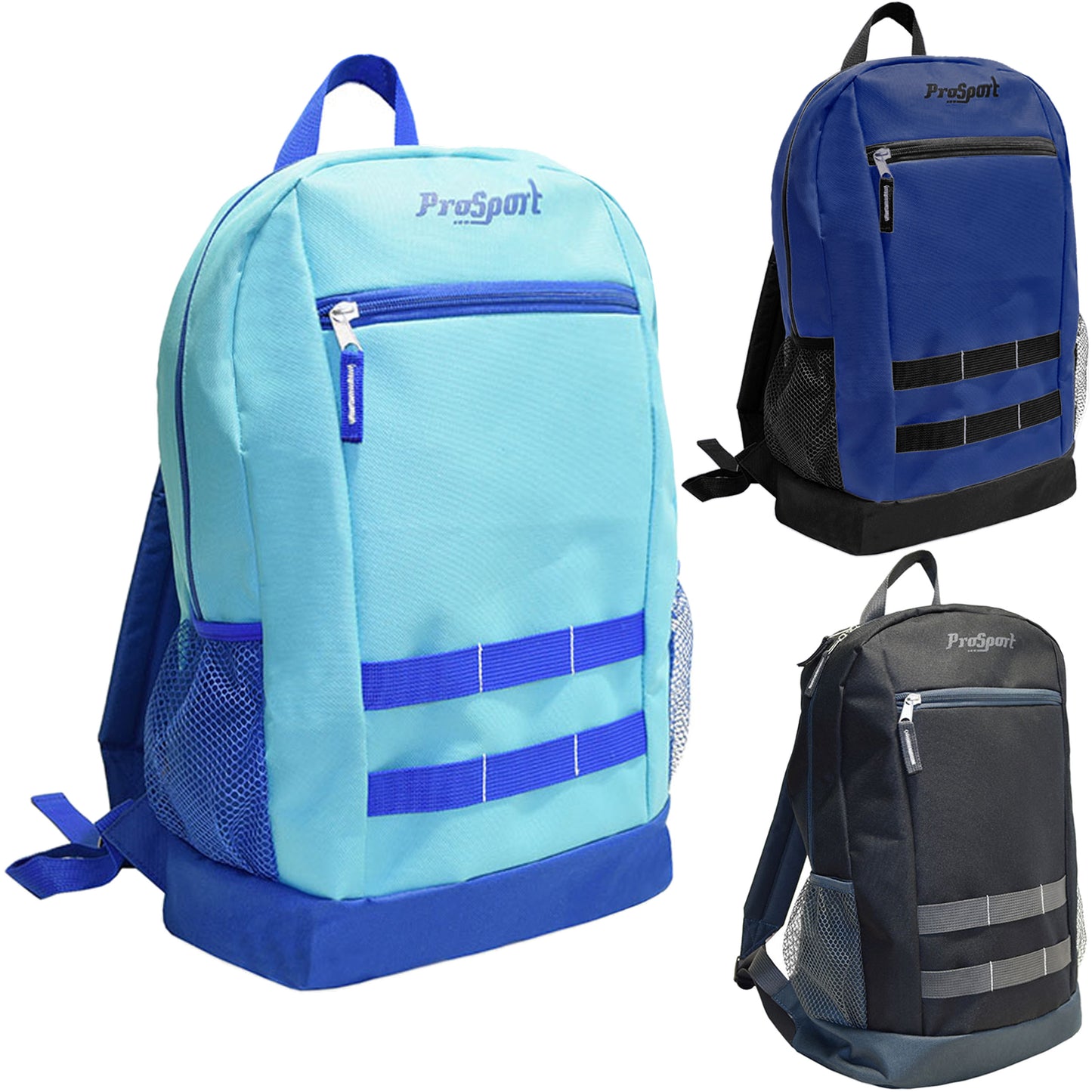 17" Multi Color Wholesale Backpacks in 3 Color Combos - Bulk Case of 24 ($7.10 / UNIT - ITEM: DWBP-323-24)