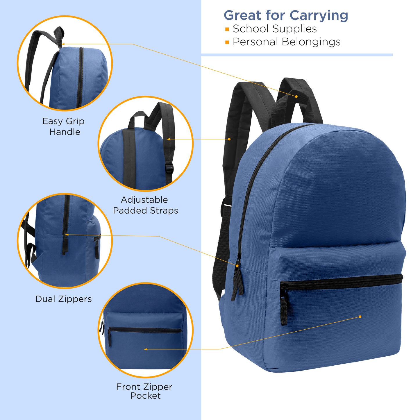 Wholesale 17" Backpacks for Back to School in 6 Colors - Bulk Case of 36 ($4.50 / UNIT - ITEM: DWBP-280-36)