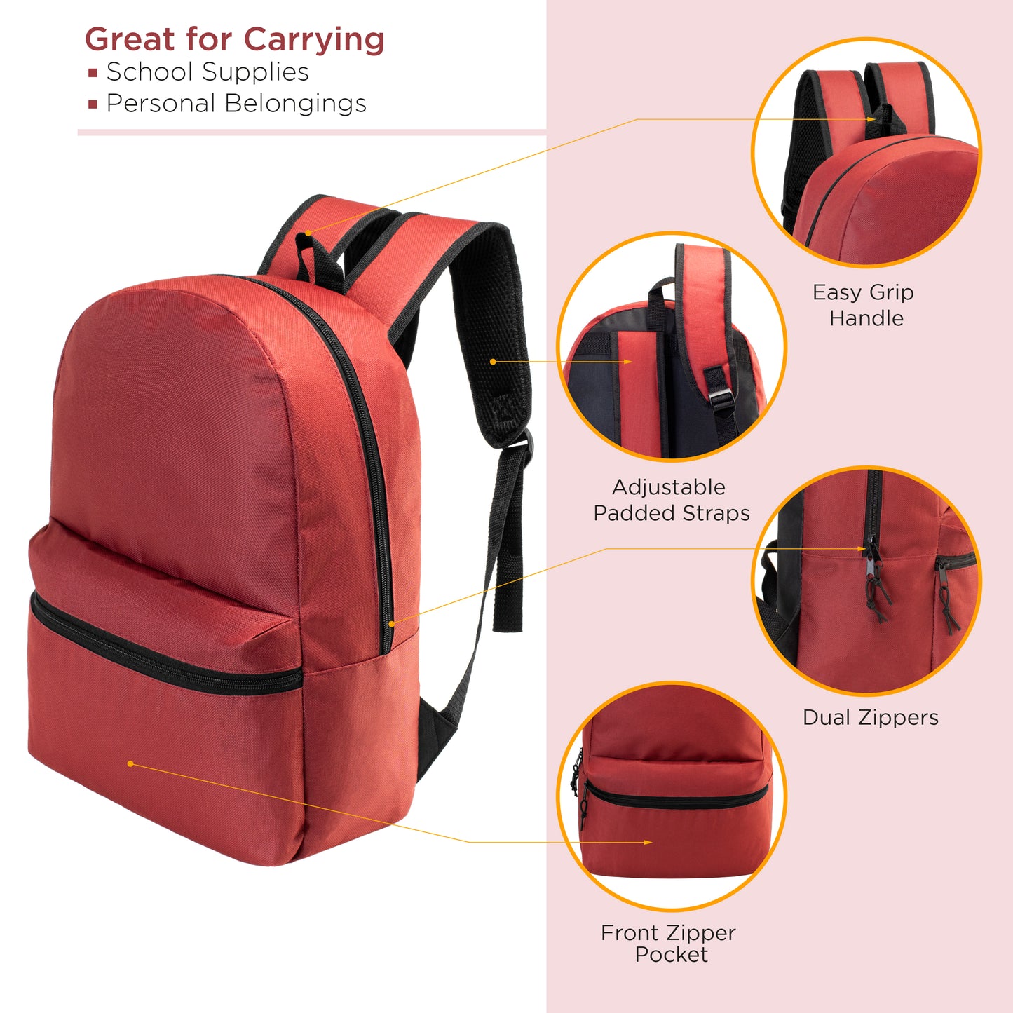 Wholesale 18.5" Backpacks for Back to School in 6 Colors - Bulk Case of 24 ($5.60 / UNIT - ITEM: DWBP-298-24)