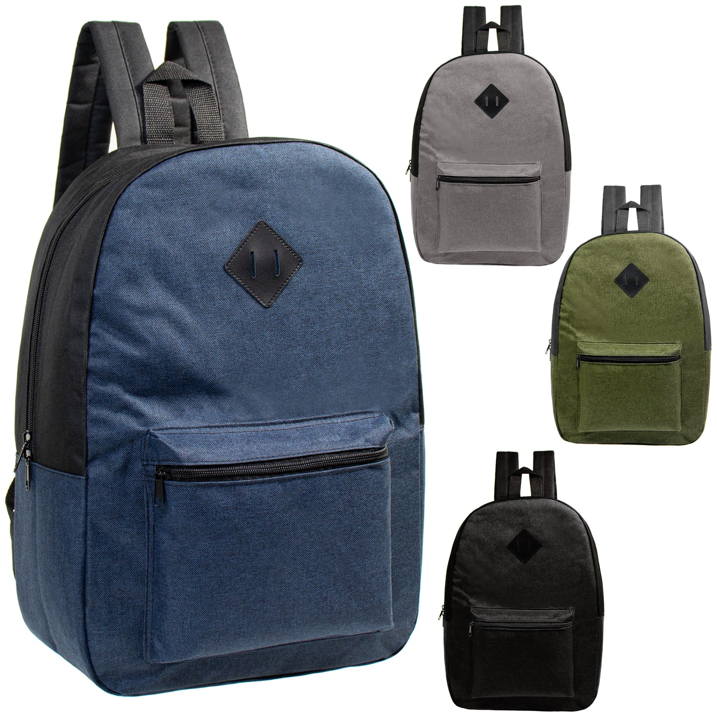 17" Diamond Patch Wholesale Backpacks in 4 Colors - Bulk Case of 24 ($4.60 / UNIT - ITEM: DWBP-306-24)