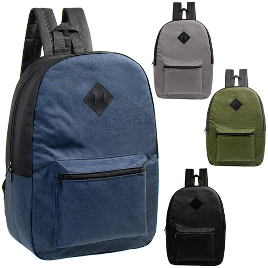 17" Diamond Patch Wholesale Backpacks in 4 Colors - Bulk Case of 24 ($4.60 / UNIT - ITEM: DWBP-306-24)