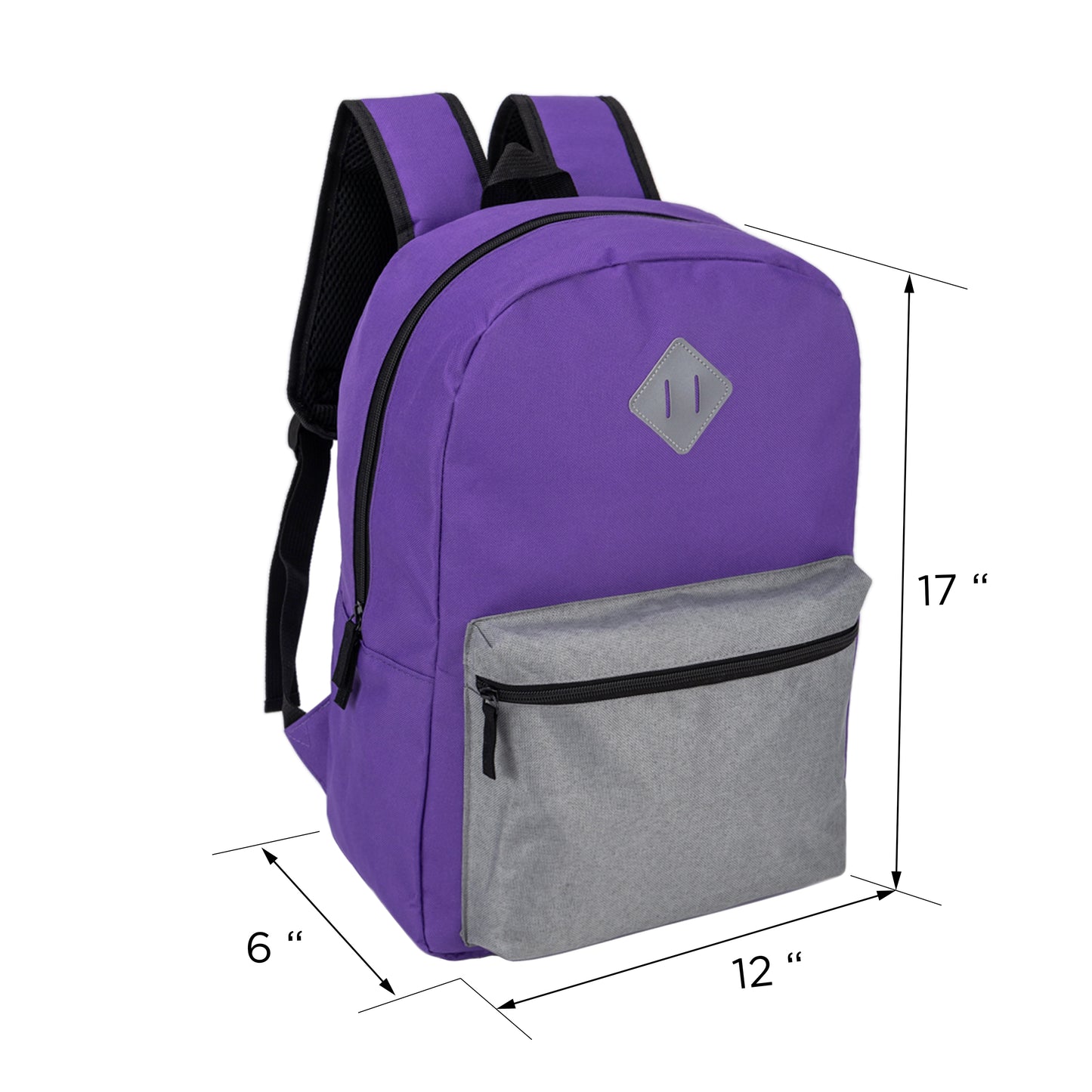 17" Diamond Patch Multi Color Wholesale Backpacks in 8 Colors - Bulk Case of 24 ($5.70 / UNIT - ITEM: DWBP-300-24)