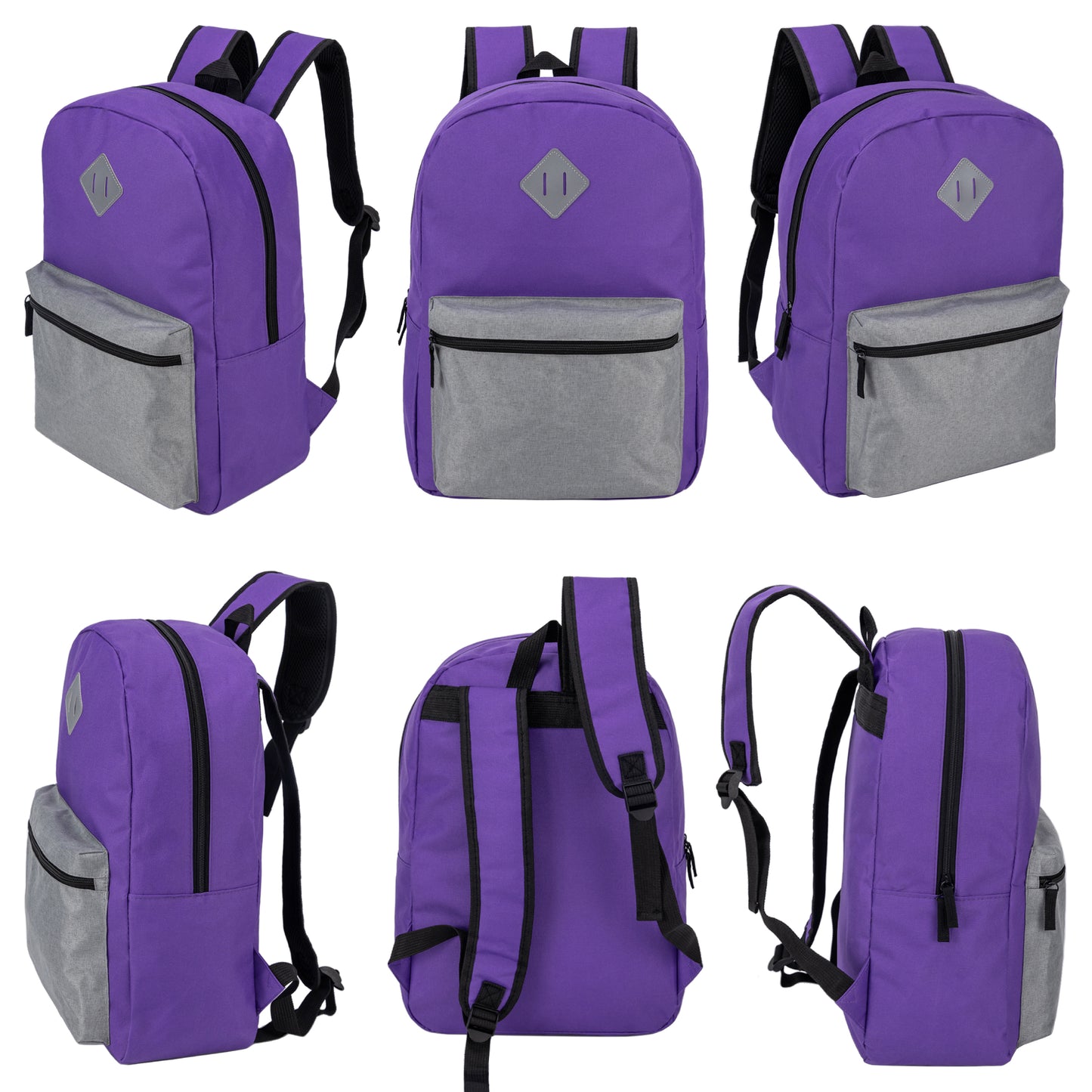 17" Diamond Patch Multi Color Wholesale Backpacks in 8 Colors - Bulk Case of 24 ($5.70 / UNIT - ITEM: DWBP-300-24)