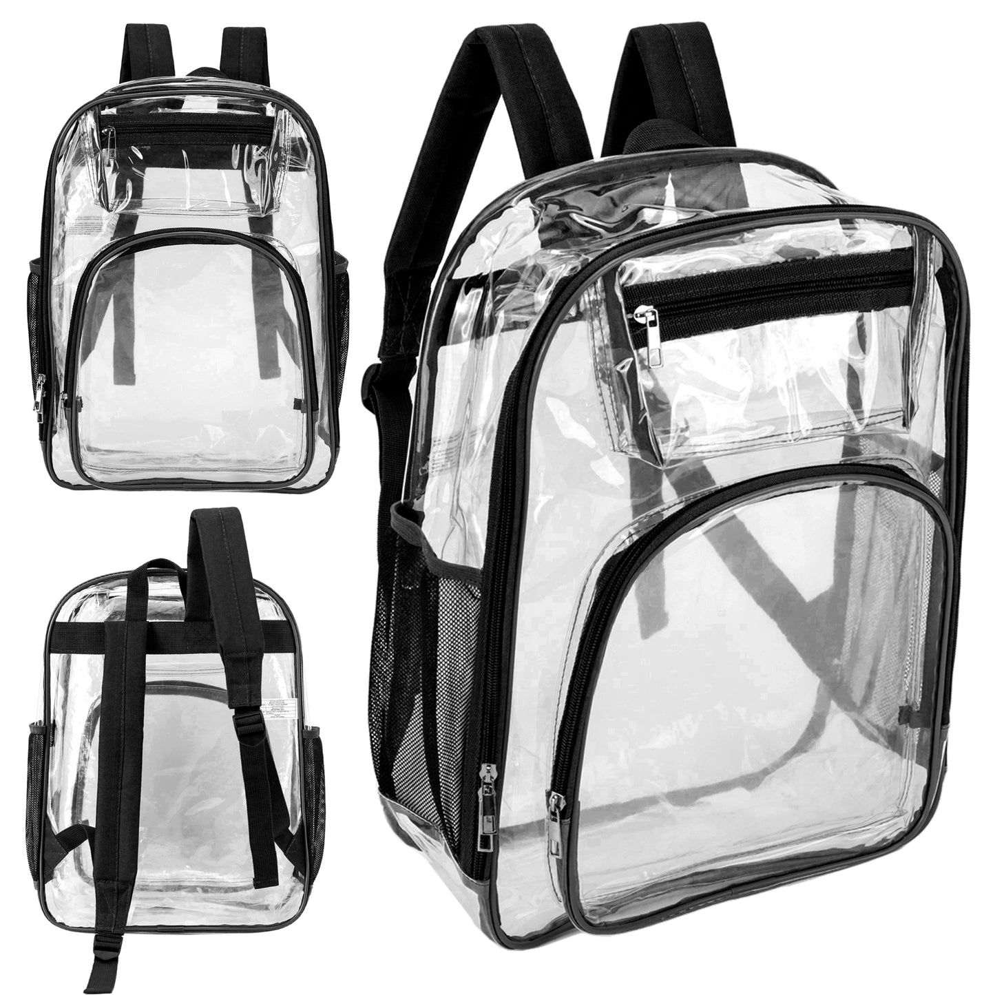 17" Premium Clear Wholesale Backpacks in 8 Colors - Bulk Case of 24 ($11.25 / UNIT - ITEM: DWBP-301-24)