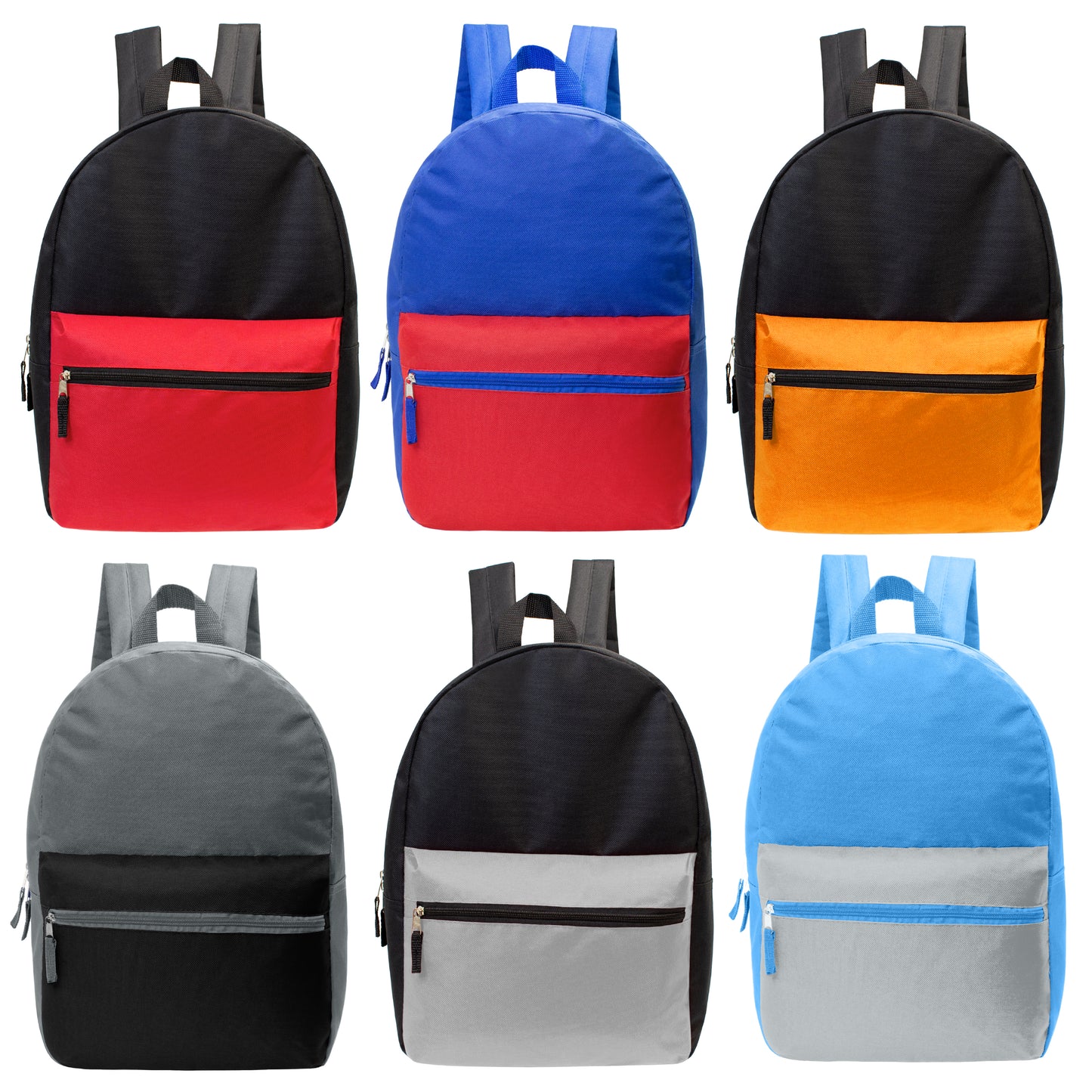 17" Boys Multi-Color Wholesale Backpacks in 6 Color Combos - Bulk Case of 24 ($4.50 / UNIT - ITEM: DWBP-282-24)