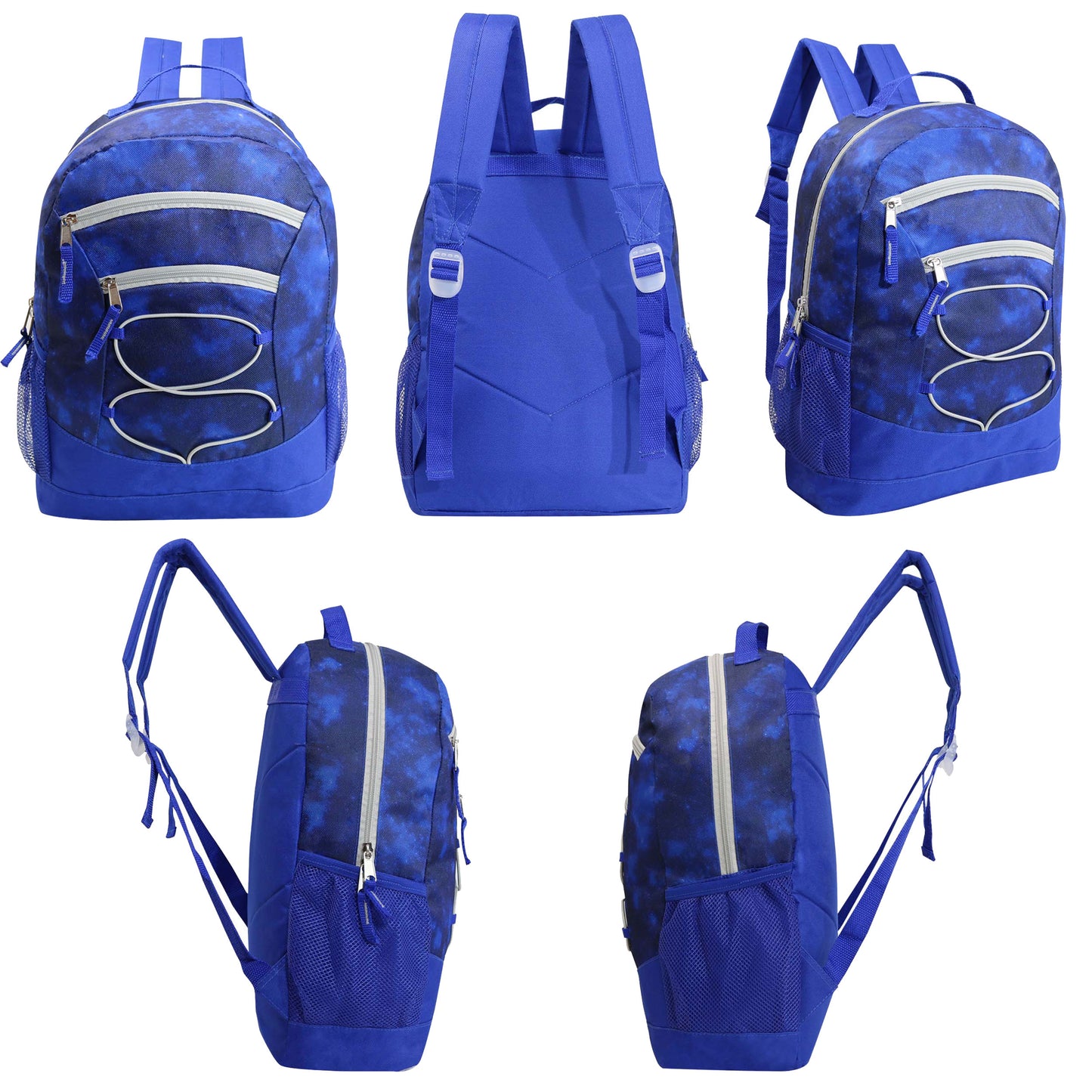 17" Bungee Wholesale Backpacks in 8 Assorted Colors - Bulk Case of 24 ($9.50 / UNIT - ITEM: DWBP-197-24)