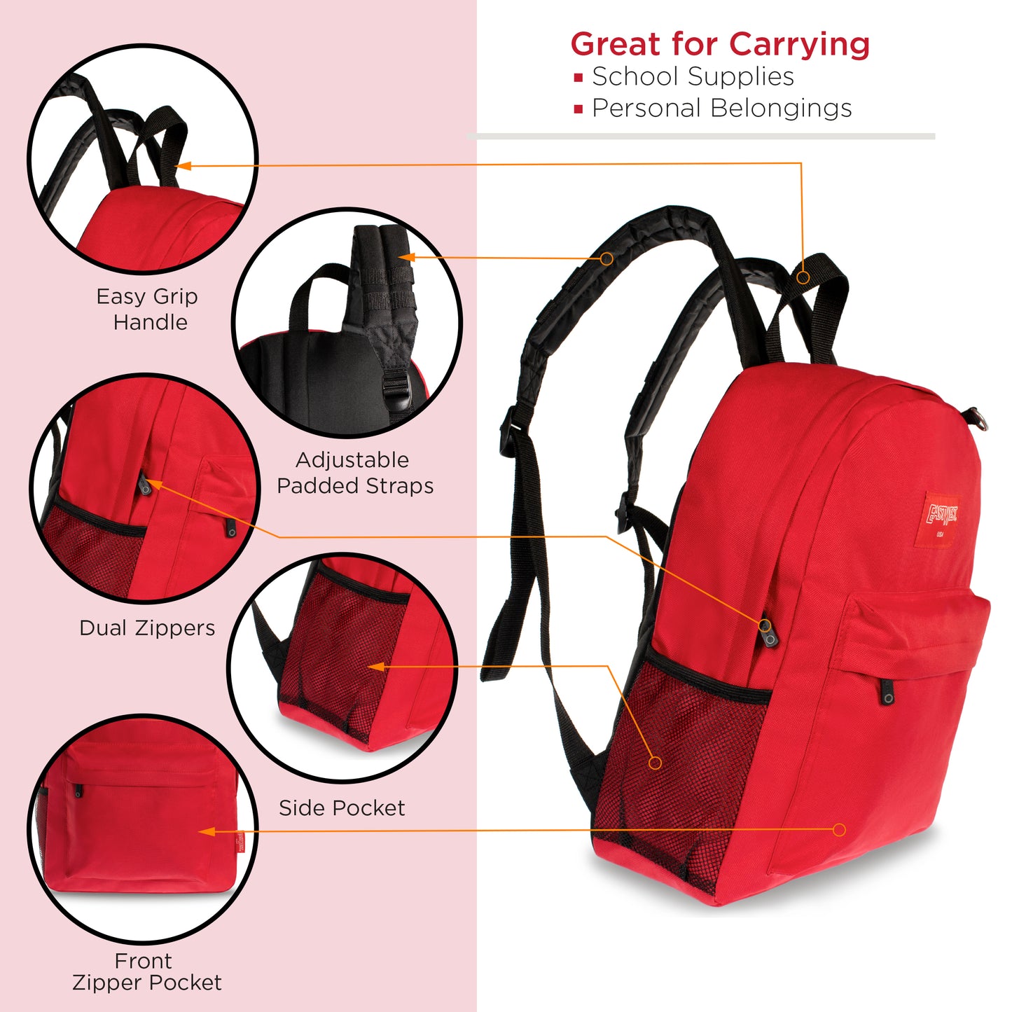 17" Classic Solid Color Wholesale Backpacks in 11 Colors - Bulk Case of 24 ($7.75 / UNIT - ITEM: DWBP-263-24)