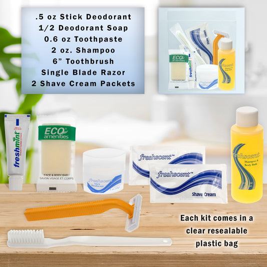 8 Piece Wholesale Hygiene Kits in Bulk - Case of 96 ($2.90 / KIT - ITEM: DWHK-102-96)