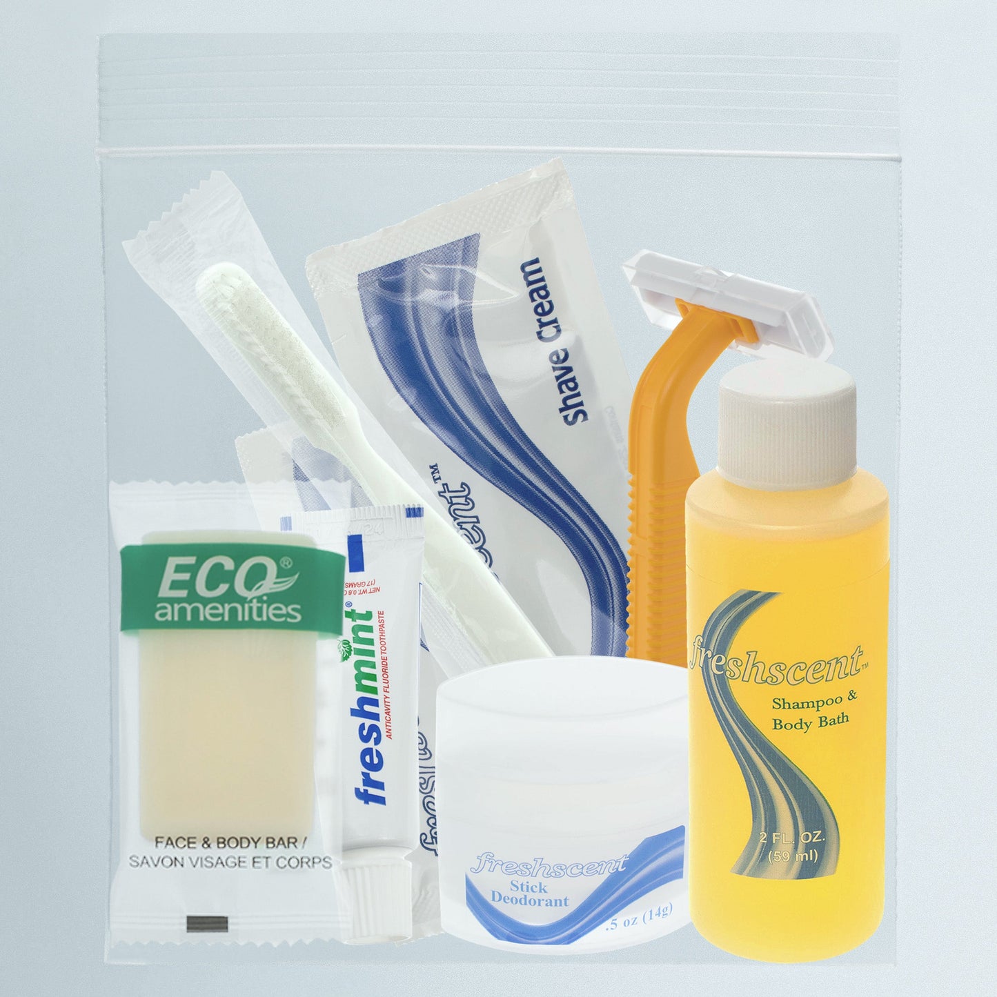 8 Piece Wholesale Hygiene Kits in Bulk - Case of 96 ($2.90 / KIT - ITEM: DWHK-102-96)