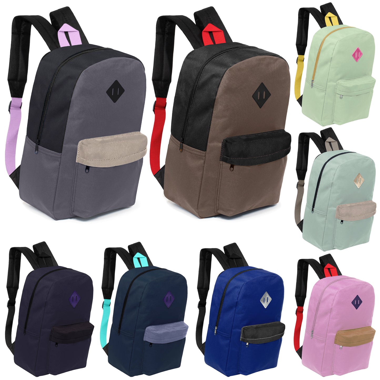 17" Padded Back Wholesale Backpacks in 8 Colors / Prints - Bulk Case of 24 ($5.50 / UNIT - ITEM: DWBP-346-24)