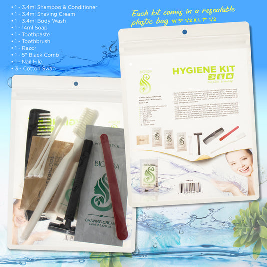 11 Piece Wholesale Hygiene Kits in Bulk - Biovida Brand - Case of 96 ($1.75 / KIT - ITEM: DWHK-118-96)