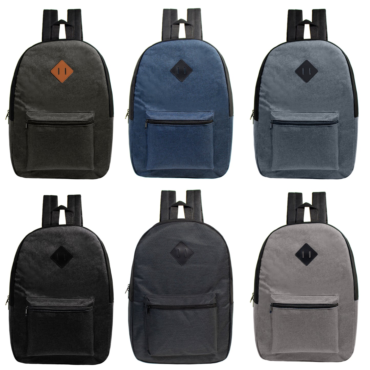 17" Diamond Patch Wholesale Backpacks in 6 Colors - Bulk Case of 24 ($4.60 / UNIT - ITEM: DWBP-307-24)