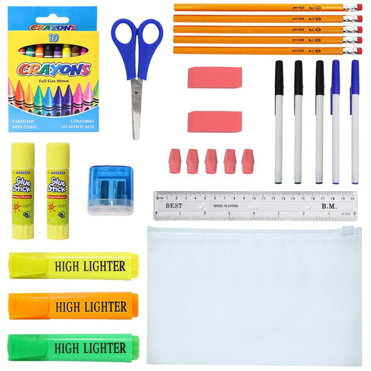 36 Piece Wholesale School Supply Kit in Bulk - Case of 48 ($7.50 / KIT - ITEM: DWSK-102-48)