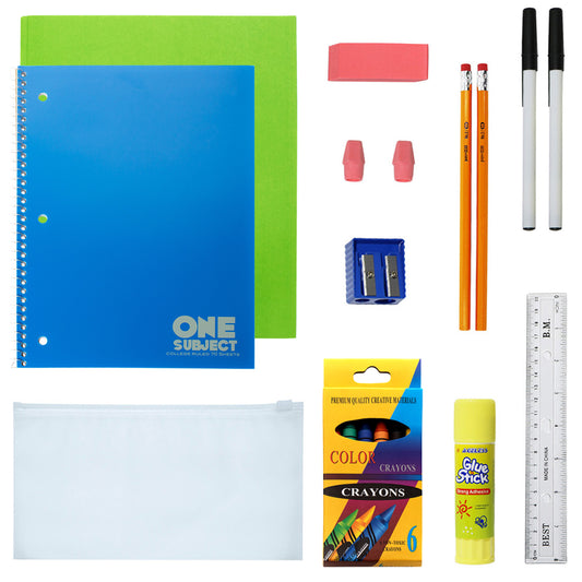 18 Piece Wholesale School Supply Kit in Bulk - Case of 24 ($7.00 / KIT - ITEM: DWSK-103-24)