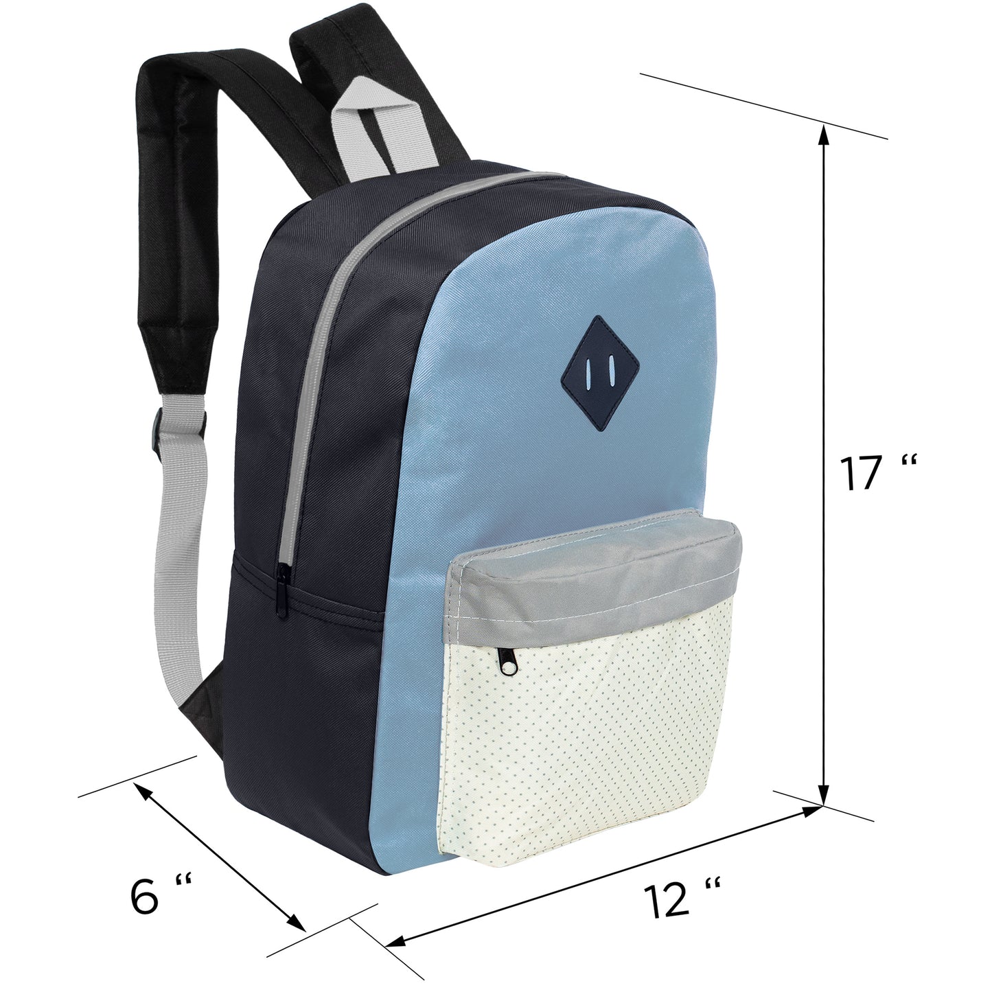 17" Padded Wholesale Backpacks in 5 Random Colors / Prints - Bulk Case of 24 ($5.50 / UNIT - ITEM: DWBP-342-24)