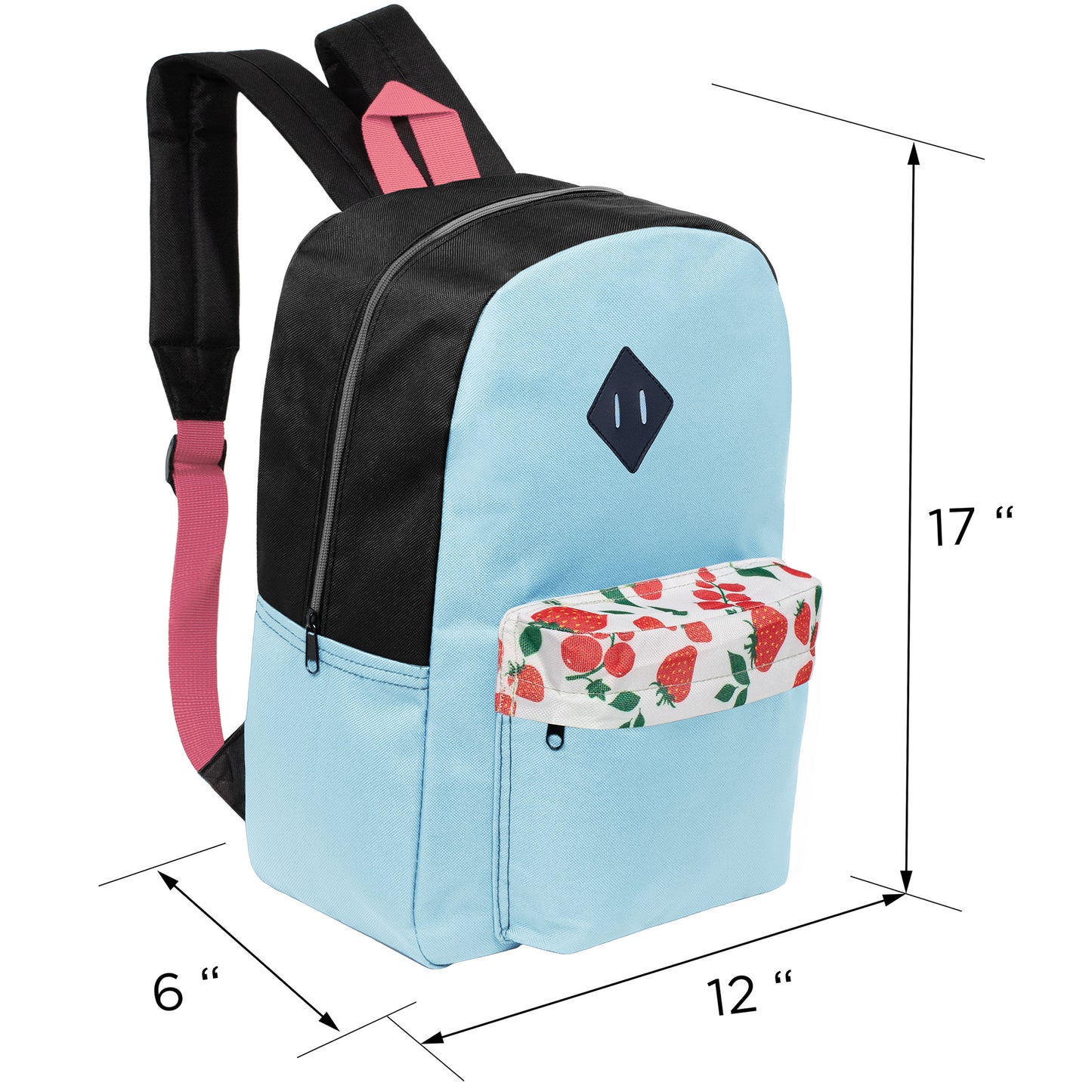 17" Padded Wholesale Backpacks in 8 Random Colors / Prints - Bulk Case of 24 ($5.50 / UNIT - ITEM: DWBP-347-24)