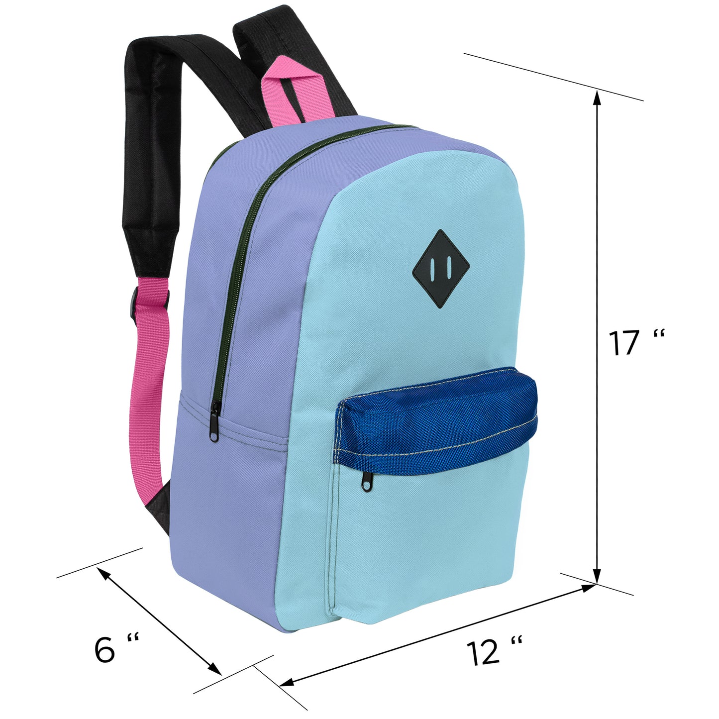 17" Padded Wholesale Backpacks in 8 Random Colors - Bulk Case of 24 ($5.50 / UNIT - ITEM: DWBP-350-24)