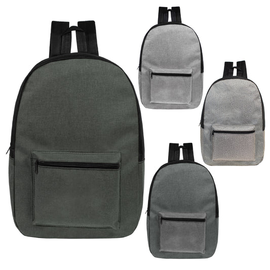 17" Basic Wholesale Backpacks in 4 Assorted Colors - Bulk Case of 24 ($4.60 / UNIT - ITEM: DWBP-308-24)