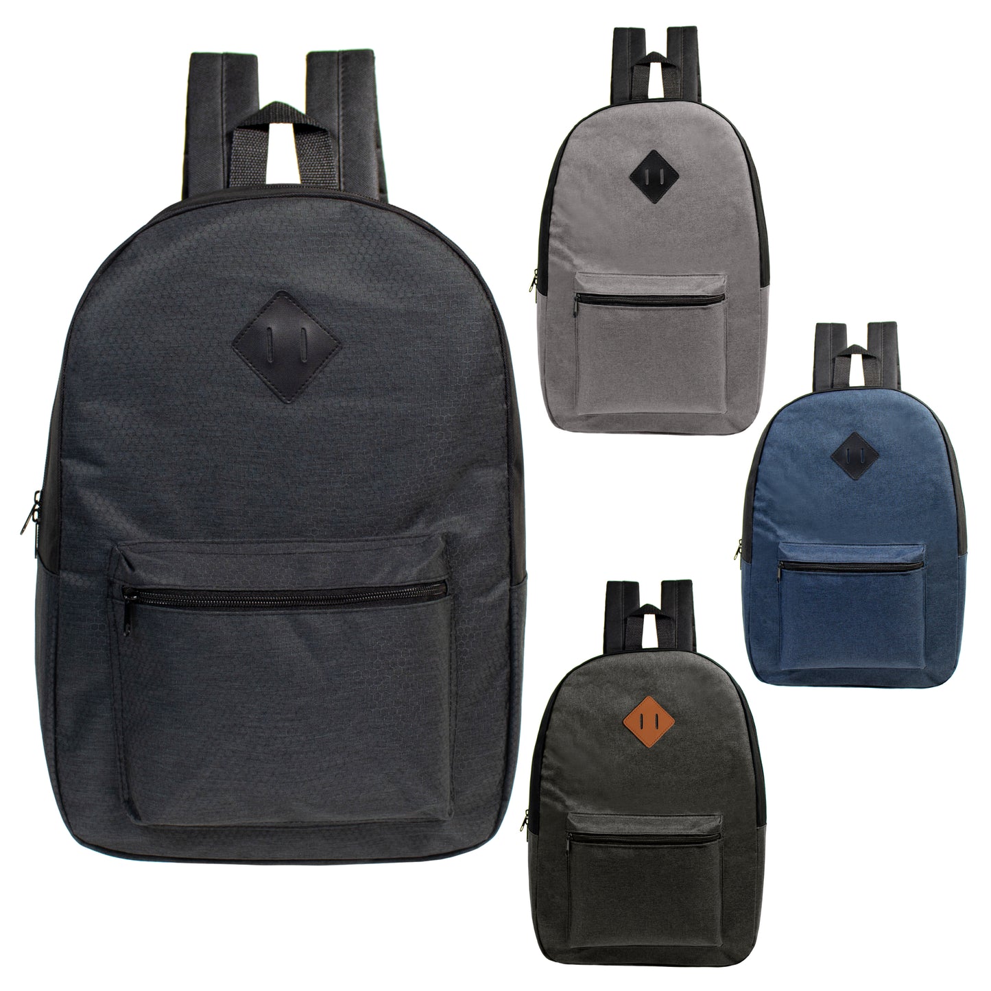 17" Classic Diamond Patch Wholesale Backpacks in 4 Colors - Bulk Case of 24 ($4.60 / UNIT - ITEM: DWBP-310-24)