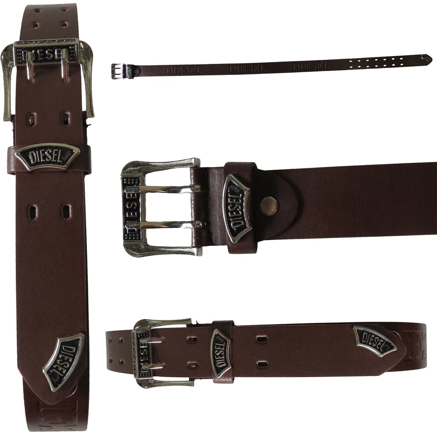 wholesale brown leather belt for men with silver ornamentation