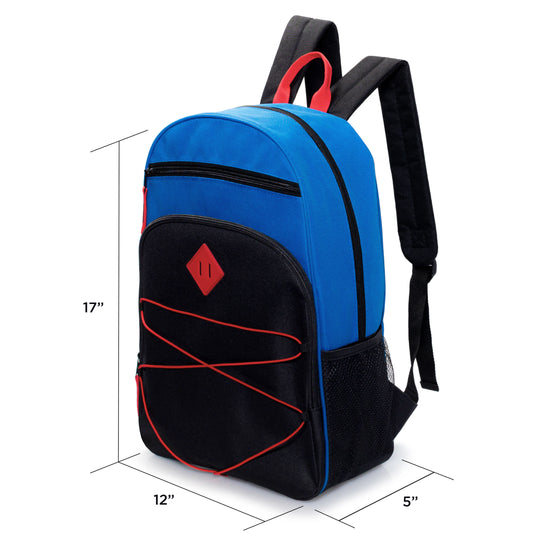 17" Bungee Design Wholesale Backpacks in 6 Color Combos - Bulk Case of 24 ($5.65 / UNIT - ITEM: DWBP-364-24)