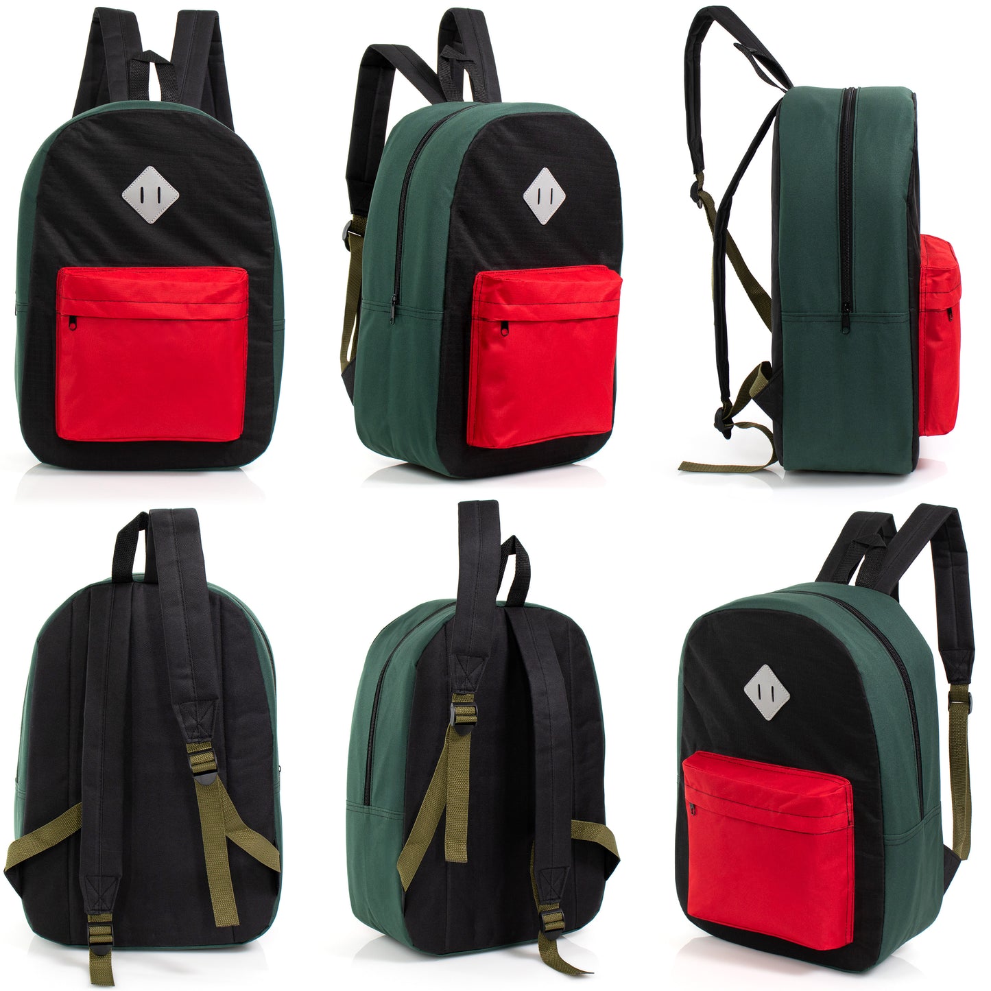 17" Diamond Patch Padded Wholesale Backpacks in Random Colors - Bulk Case of 24 ($5.50 / UNIT - ITEM: DWBP-345-24)