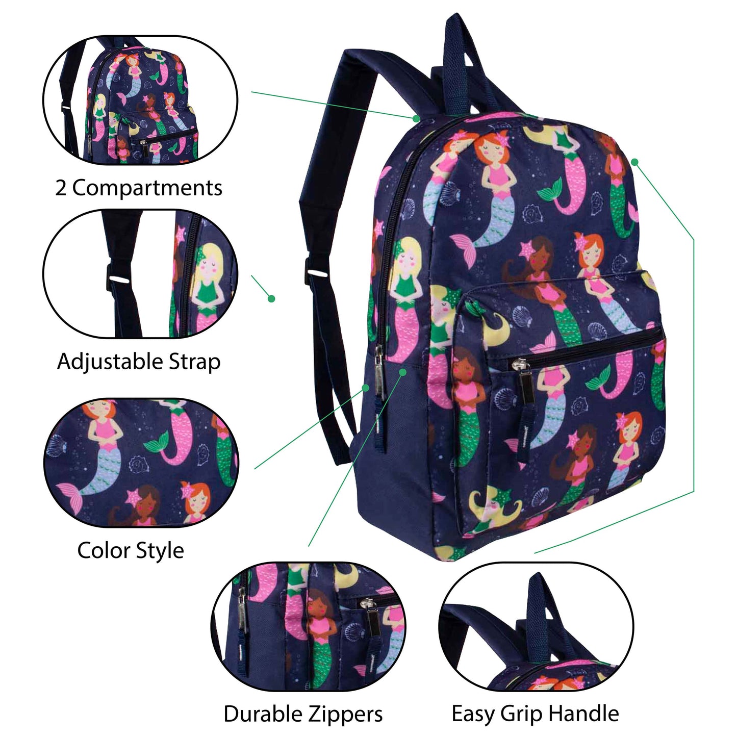 15" Girls Patterned Elementary School Wholesale Backpacks & 12 Bulk School Supply Kits | Choose Your Kit