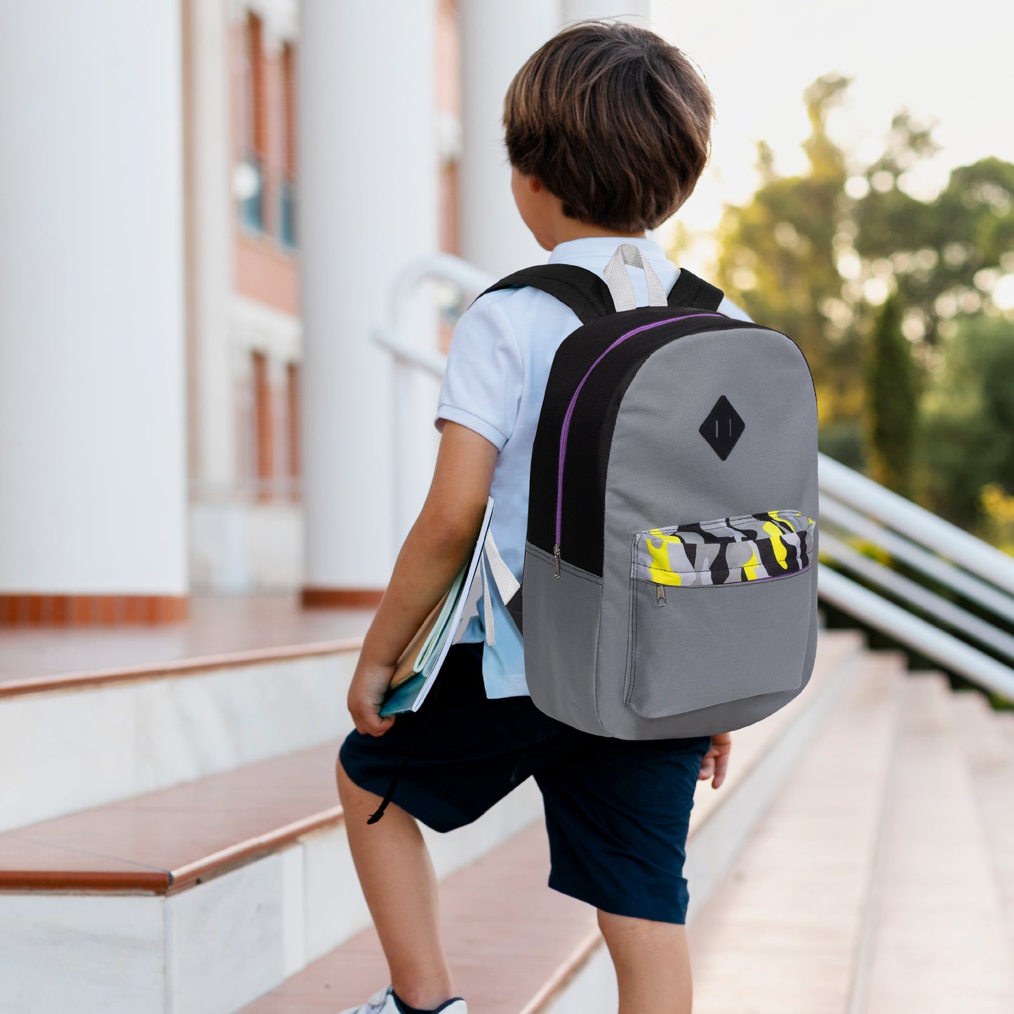 17" Padded Wholesale Backpacks in 5 Random Colors / Prints - Bulk Case of 24 ($5.50 / UNIT - ITEM: DWBP-349-24)