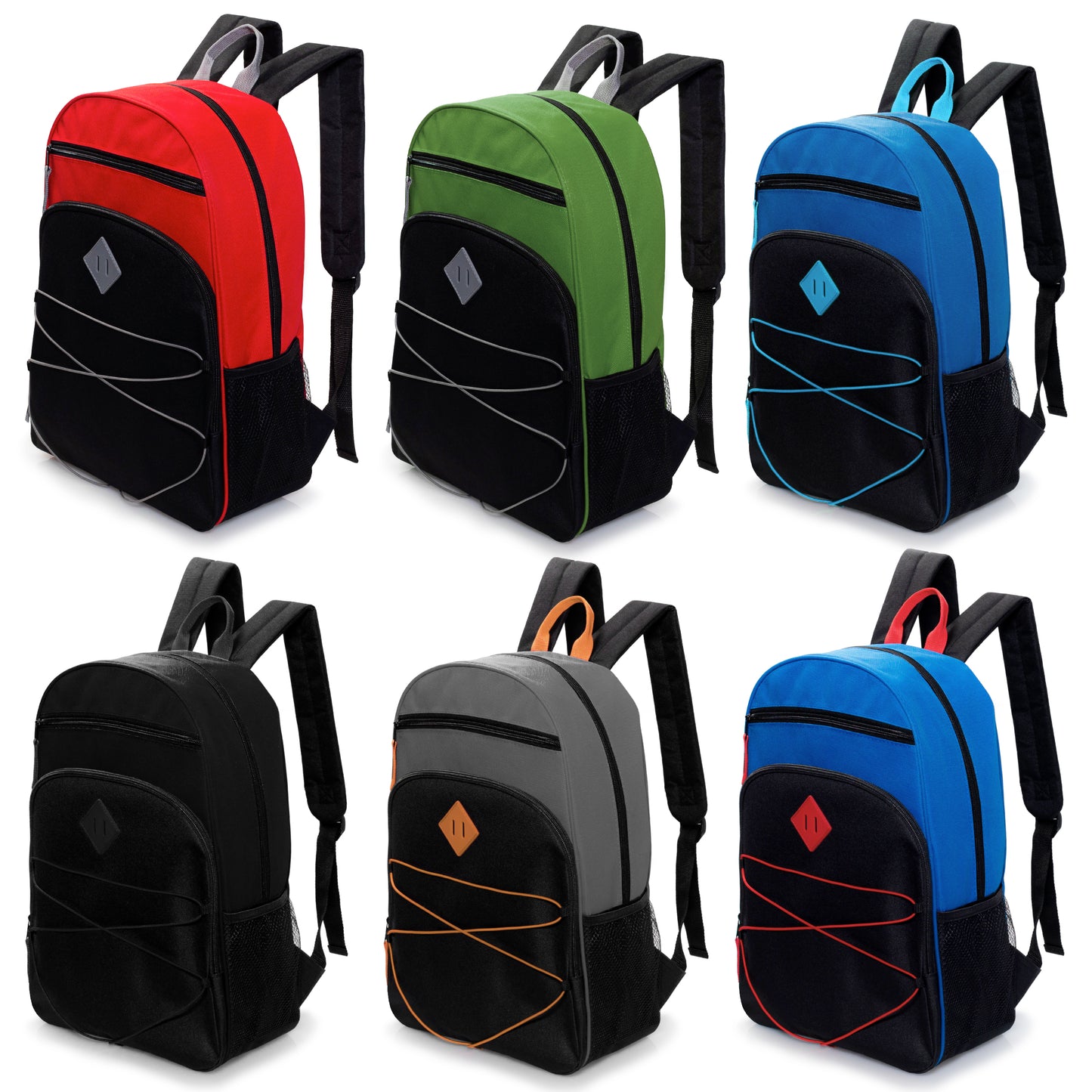 17" Bungee Design Wholesale Backpacks in 6 Color Combos - Bulk Case of 24 ($5.65 / UNIT - ITEM: DWBP-364-24)