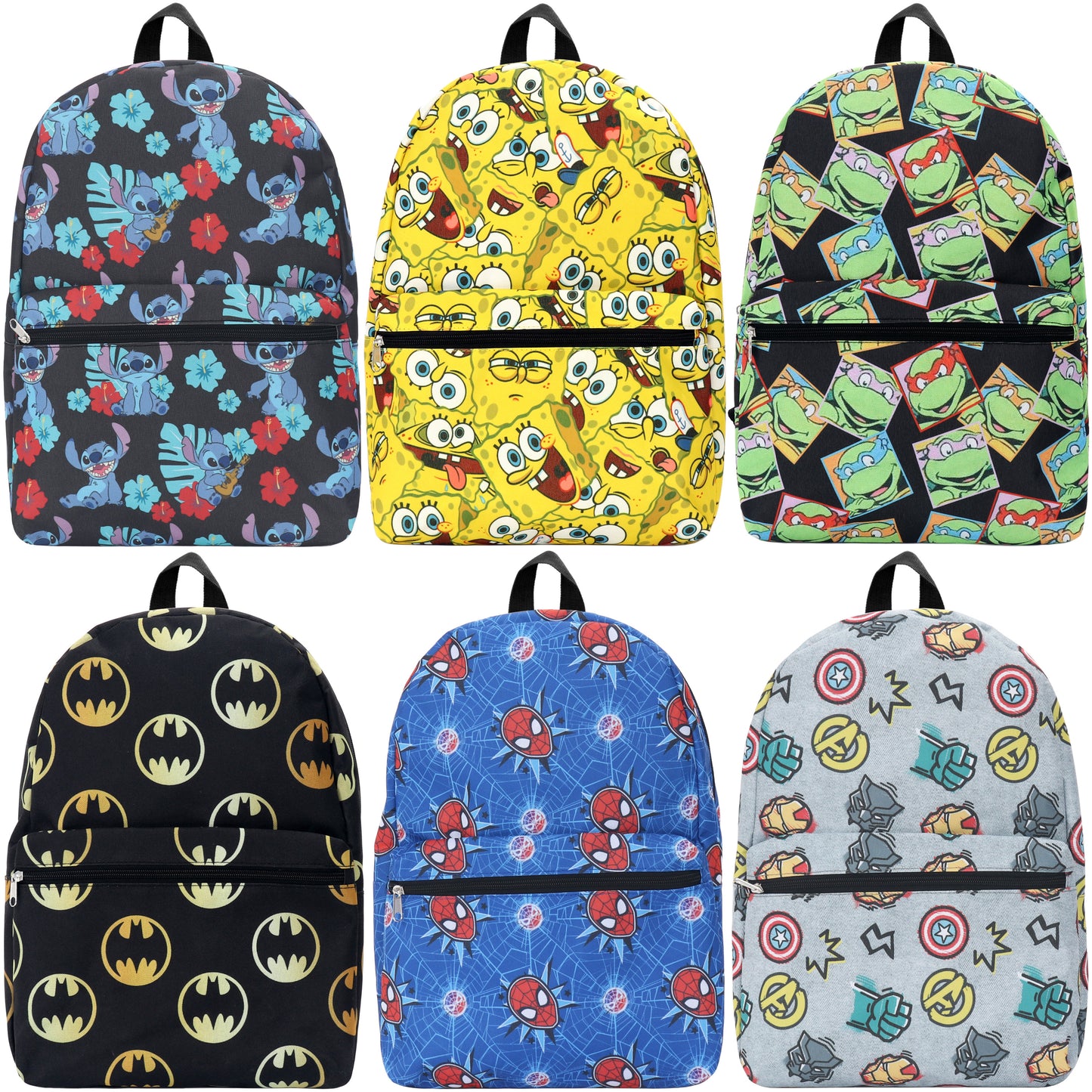 17" Wholesale Character Backpacks Spiderman Batman Sponge Bob and More